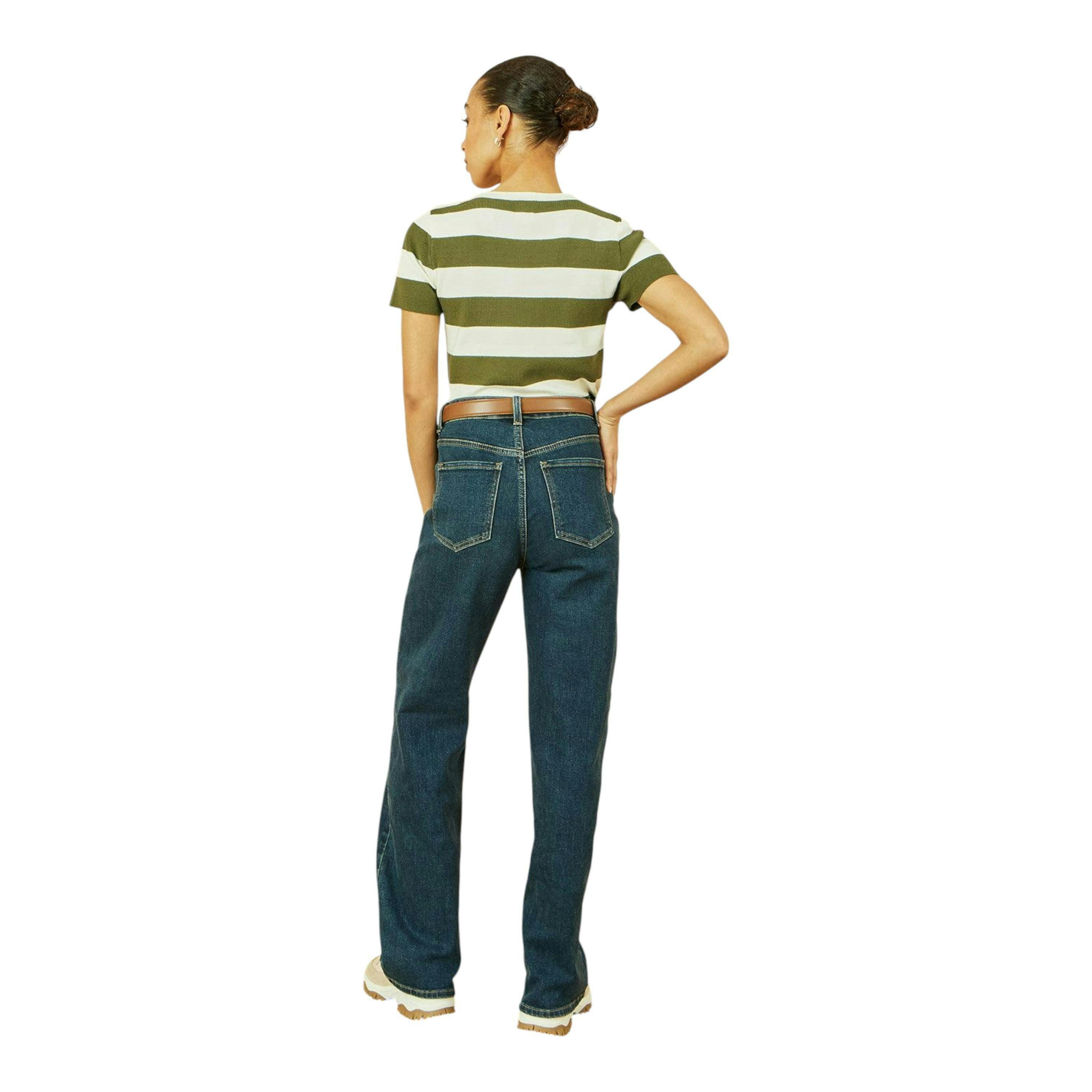 Yumi Green Block Stripe Knitted Top With Button Details , view 5 of 5