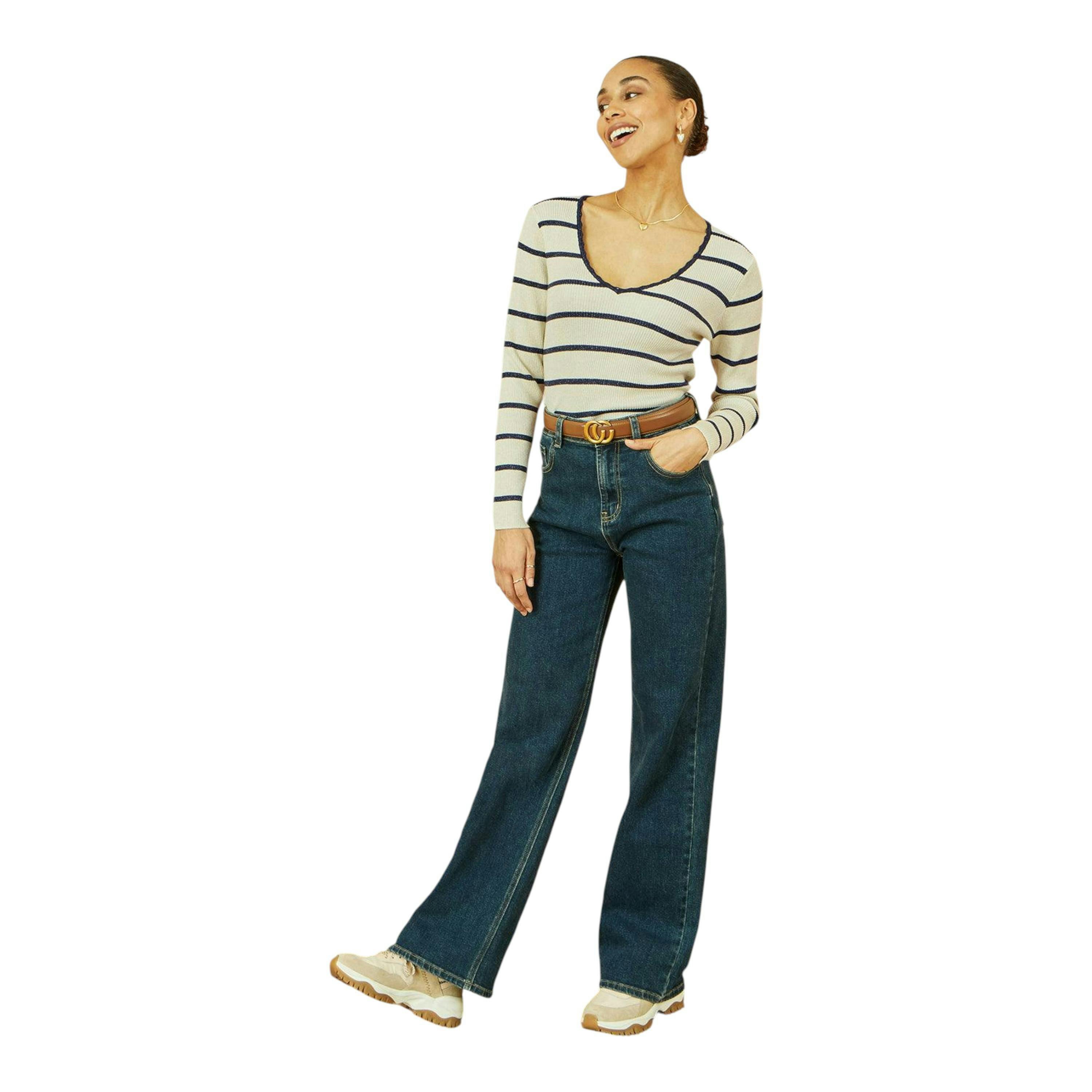 Yumi White Metallic Stripe Knitted Ribbed Top , view 3 of 5