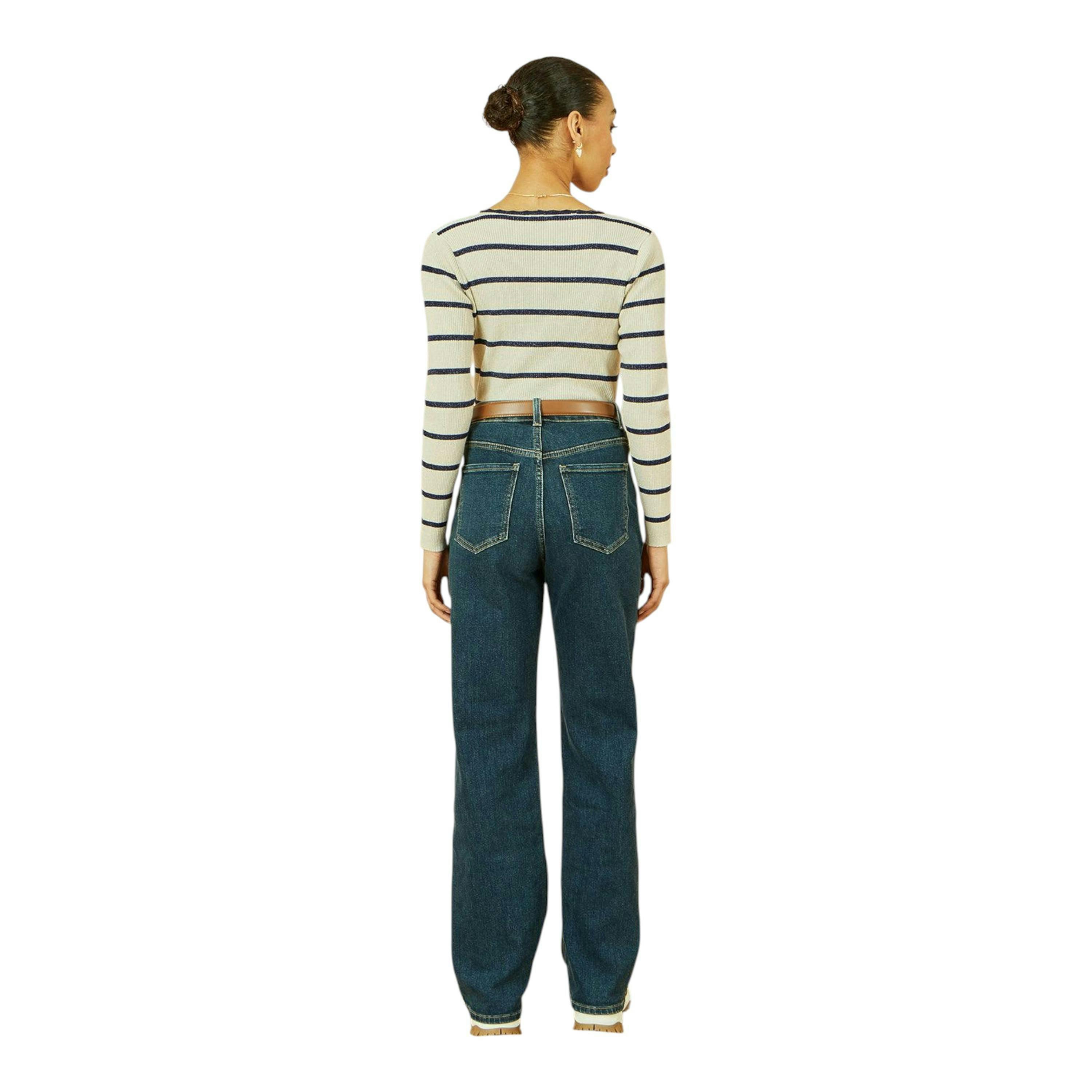 Yumi White Metallic Stripe Knitted Ribbed Top , view 4 of 5