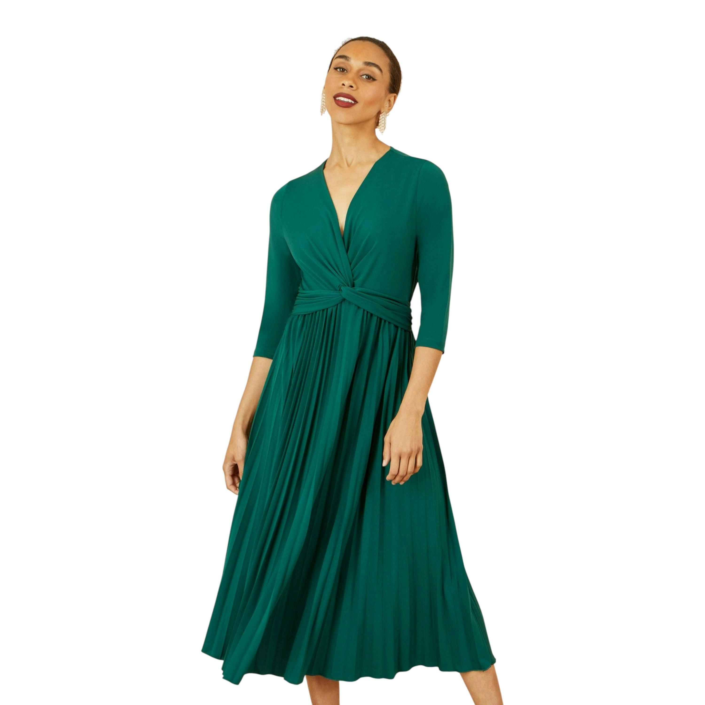Yumi Green Jersey Knot Waist Pleated Midi Dress , view 1 of 6