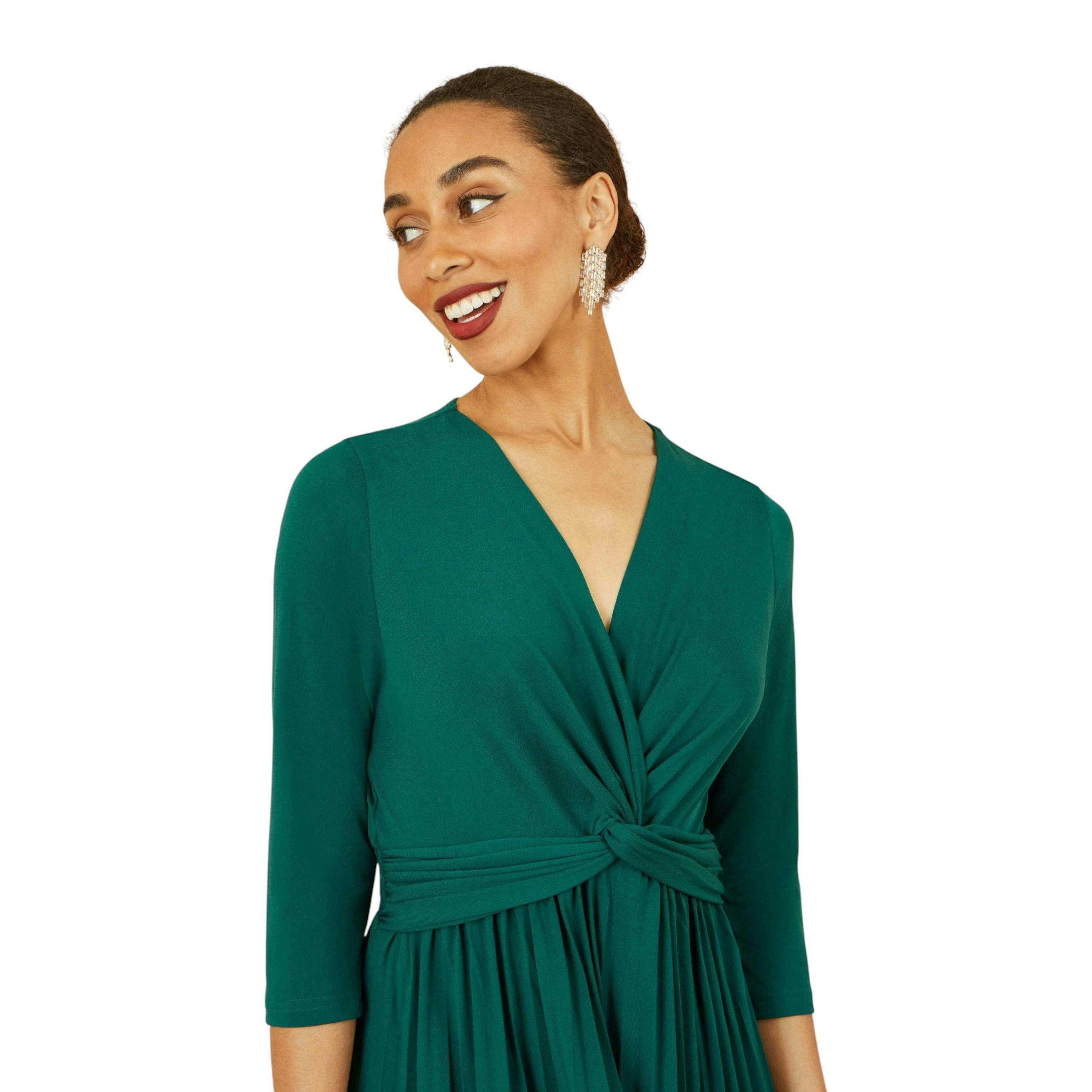 Yumi Green Jersey Knot Waist Pleated Midi Dress , view 3 of 6
