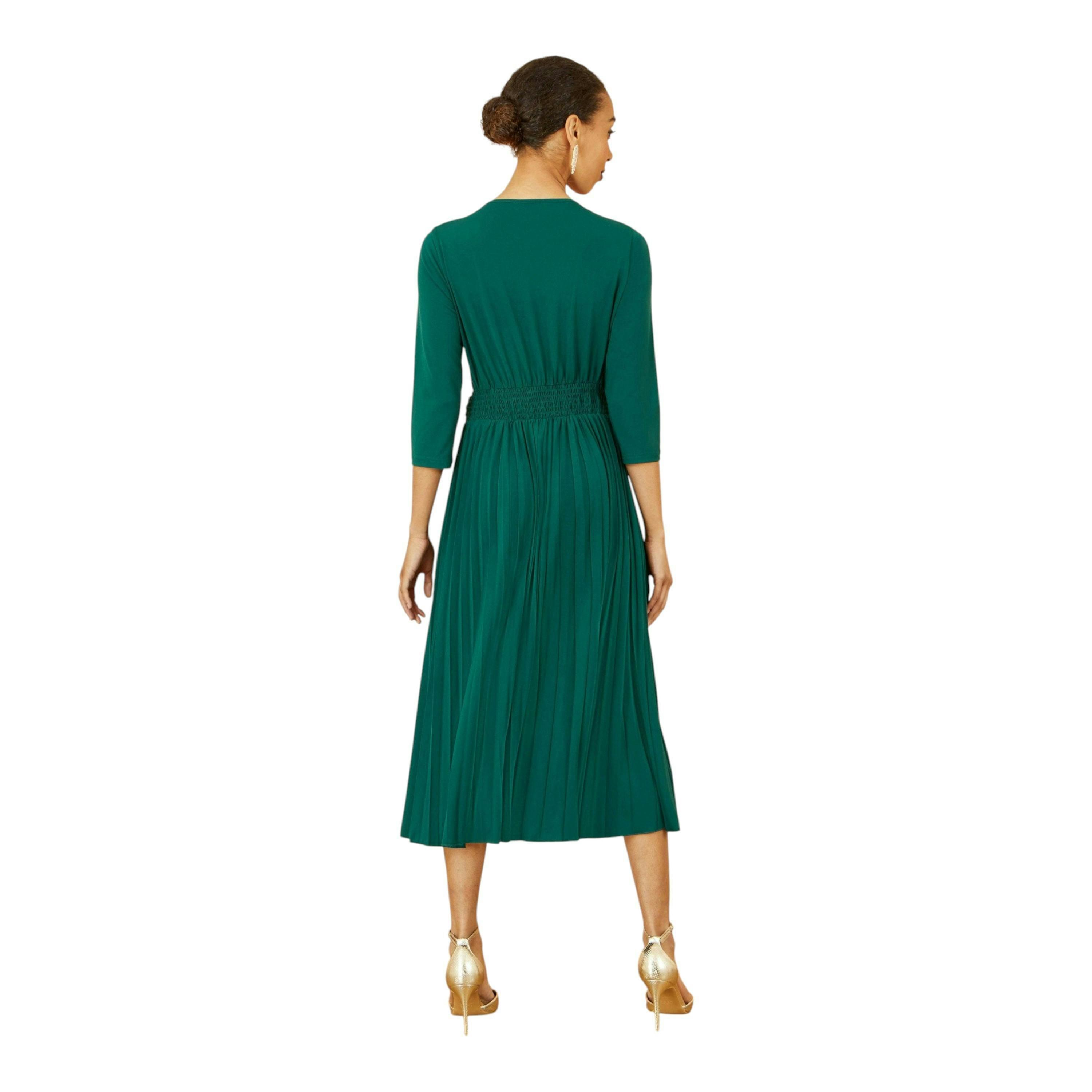 Yumi Green Jersey Knot Waist Pleated Midi Dress , view 4 of 6
