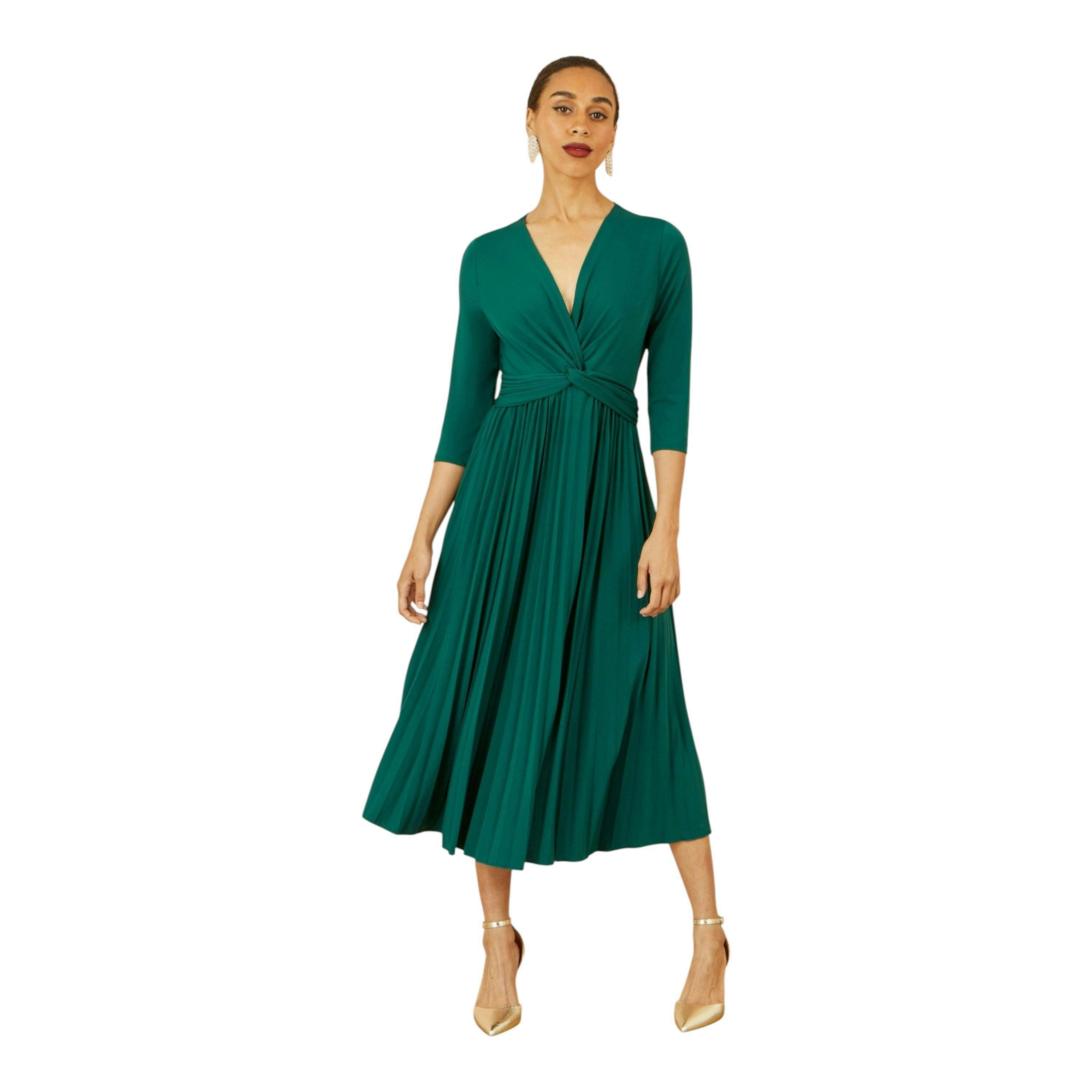 Yumi Green Jersey Knot Waist Pleated Midi Dress , view 6 of 6