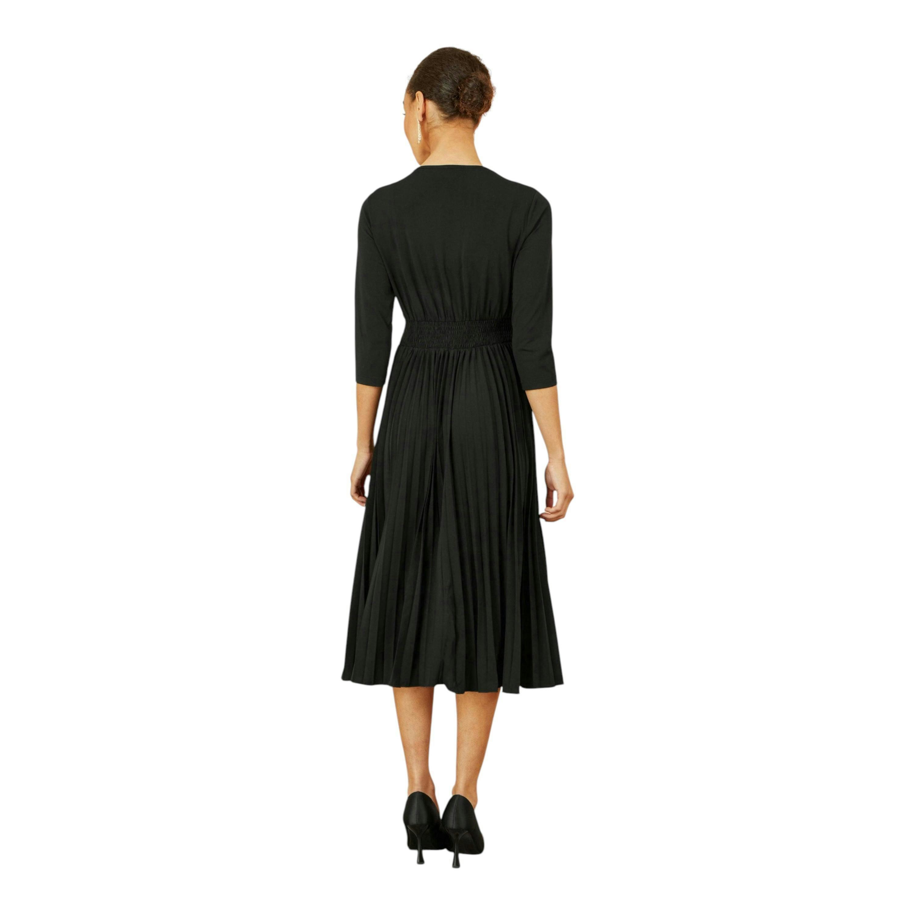 Yumi Black Jersey Knot Waist Pleated Midi Dress , view 5 of 5