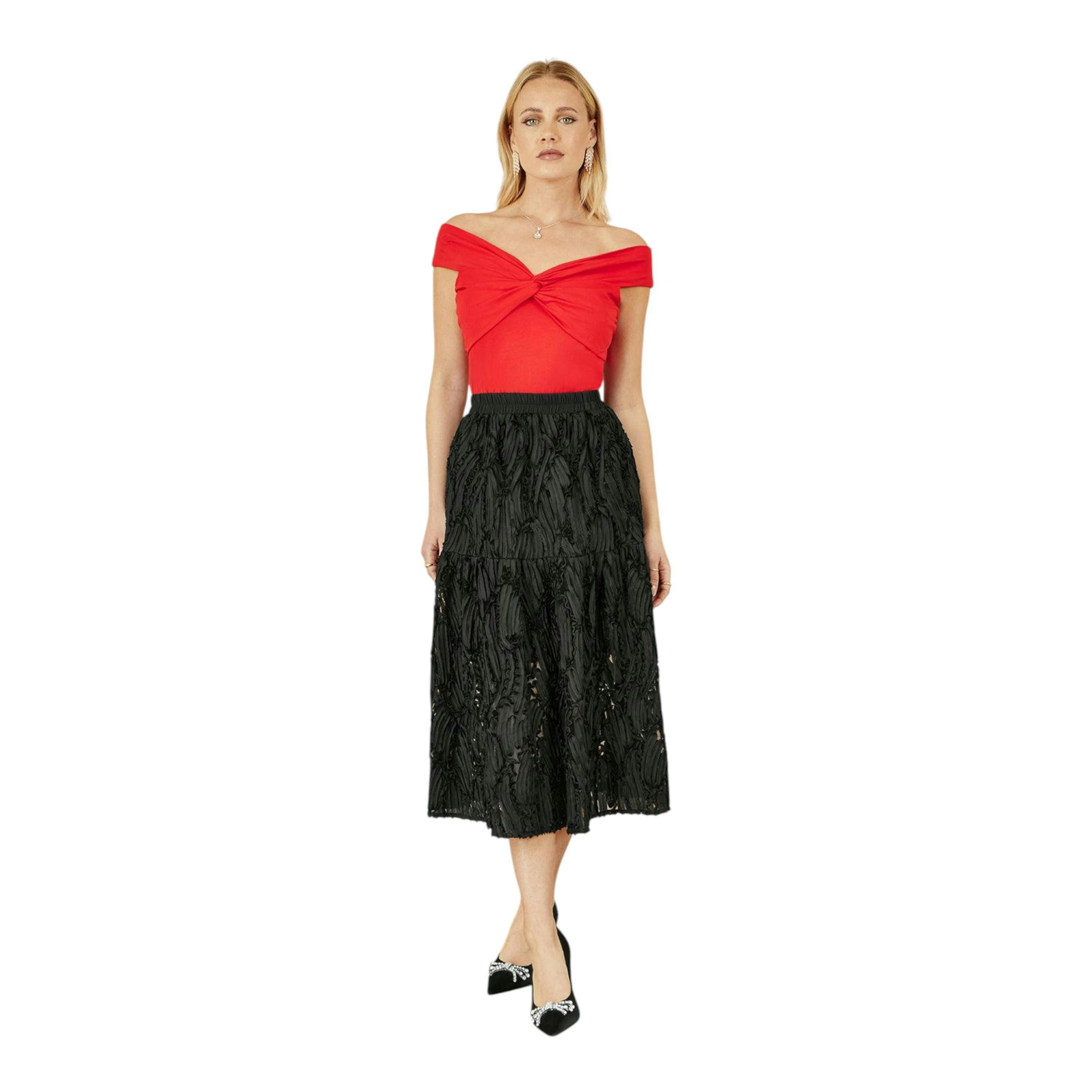Yumi Red Jersey Cotton Bardot Top With Knot Detail , view 2 of 3