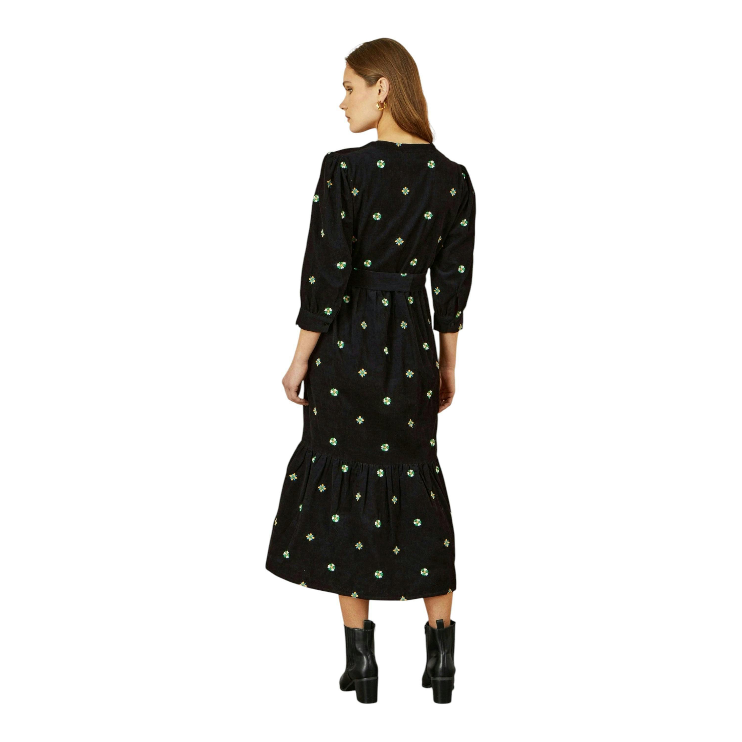 Yumi Black Flower Embroidery Midi Cord Dress , view 4 of 4