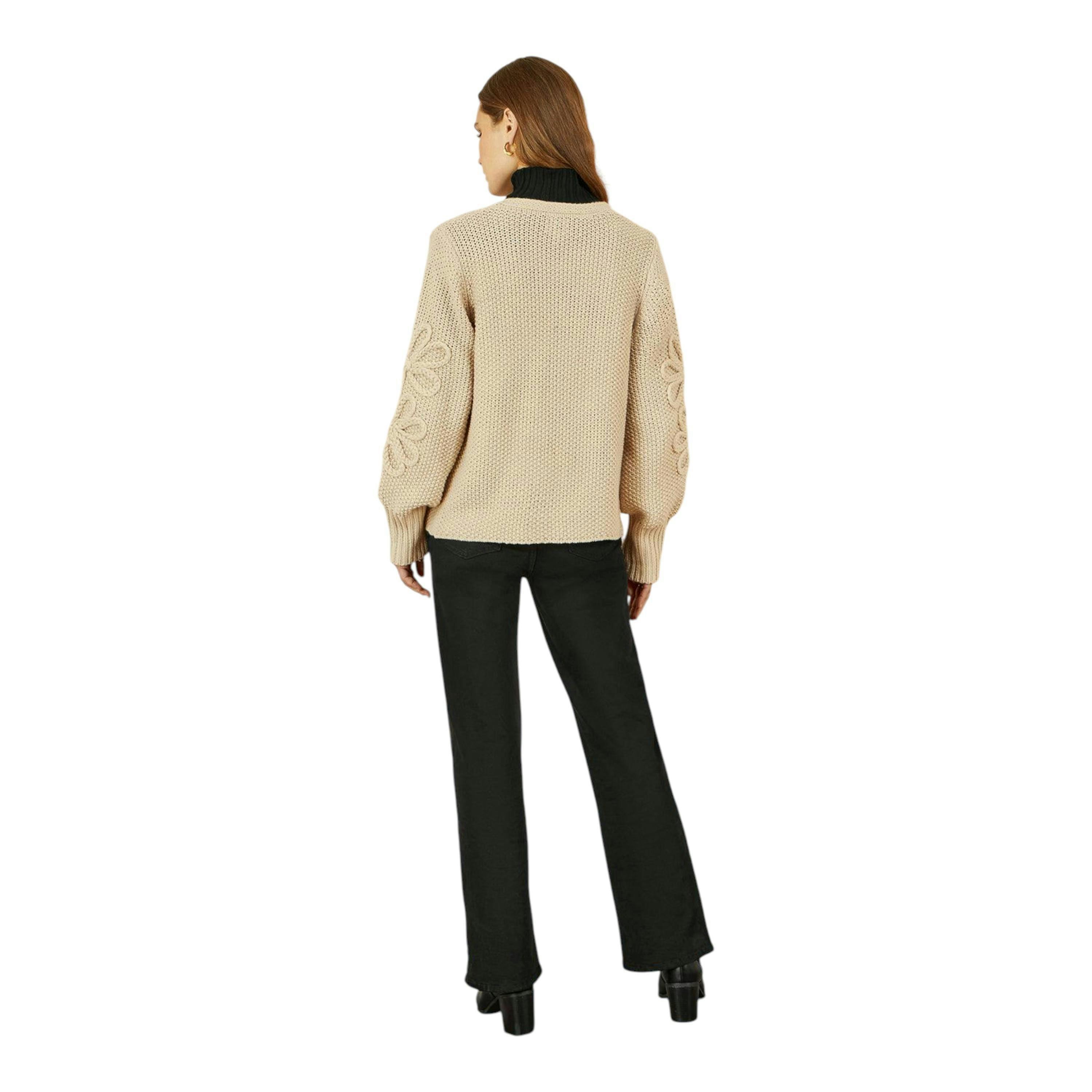 Yumi Beige Edge to Edge Cardigan With Flower Detail Sleeves , view 5 of 5