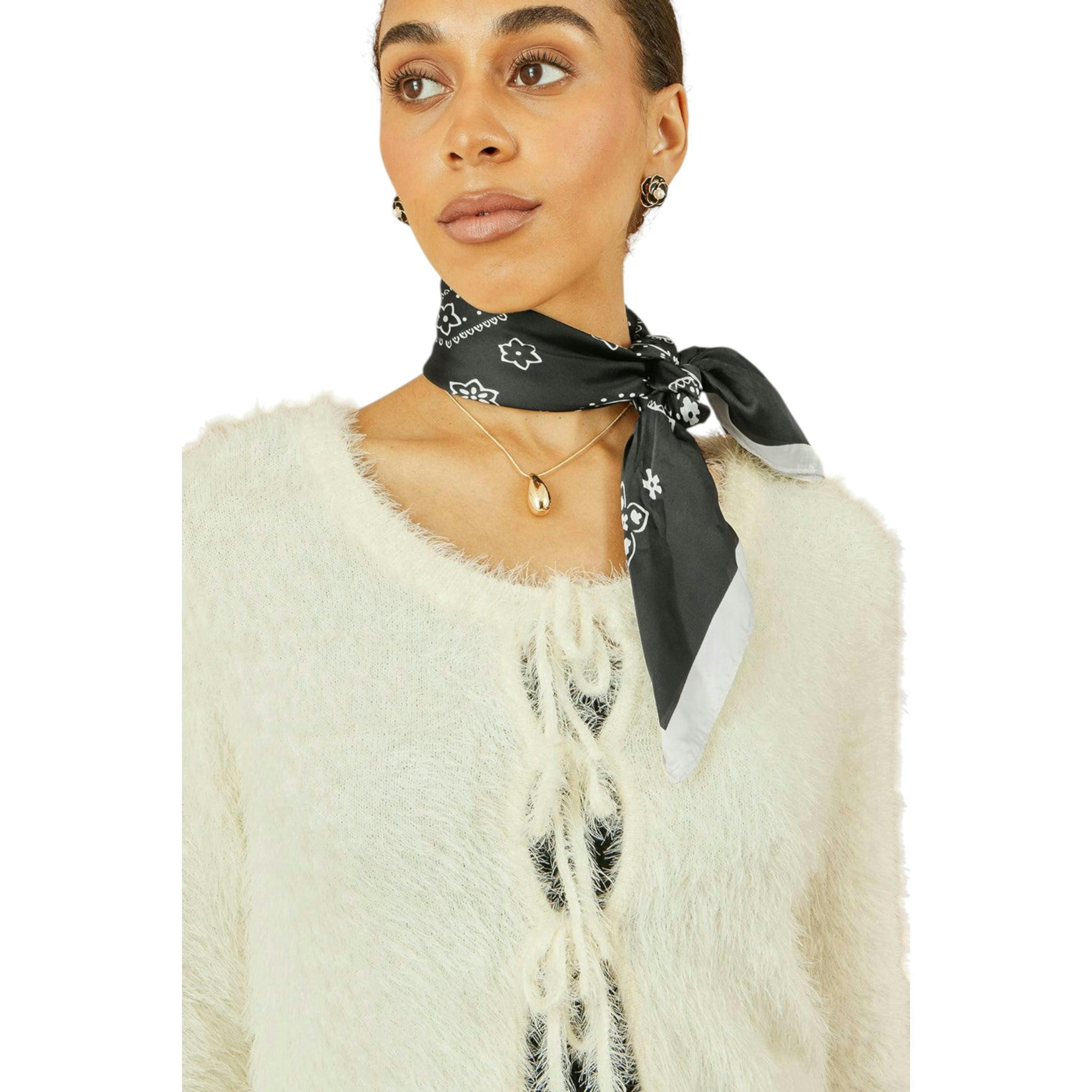 Yumi Ivory Eyelash Fluffy Knit Bolero With Tie Front , view 1 of 5