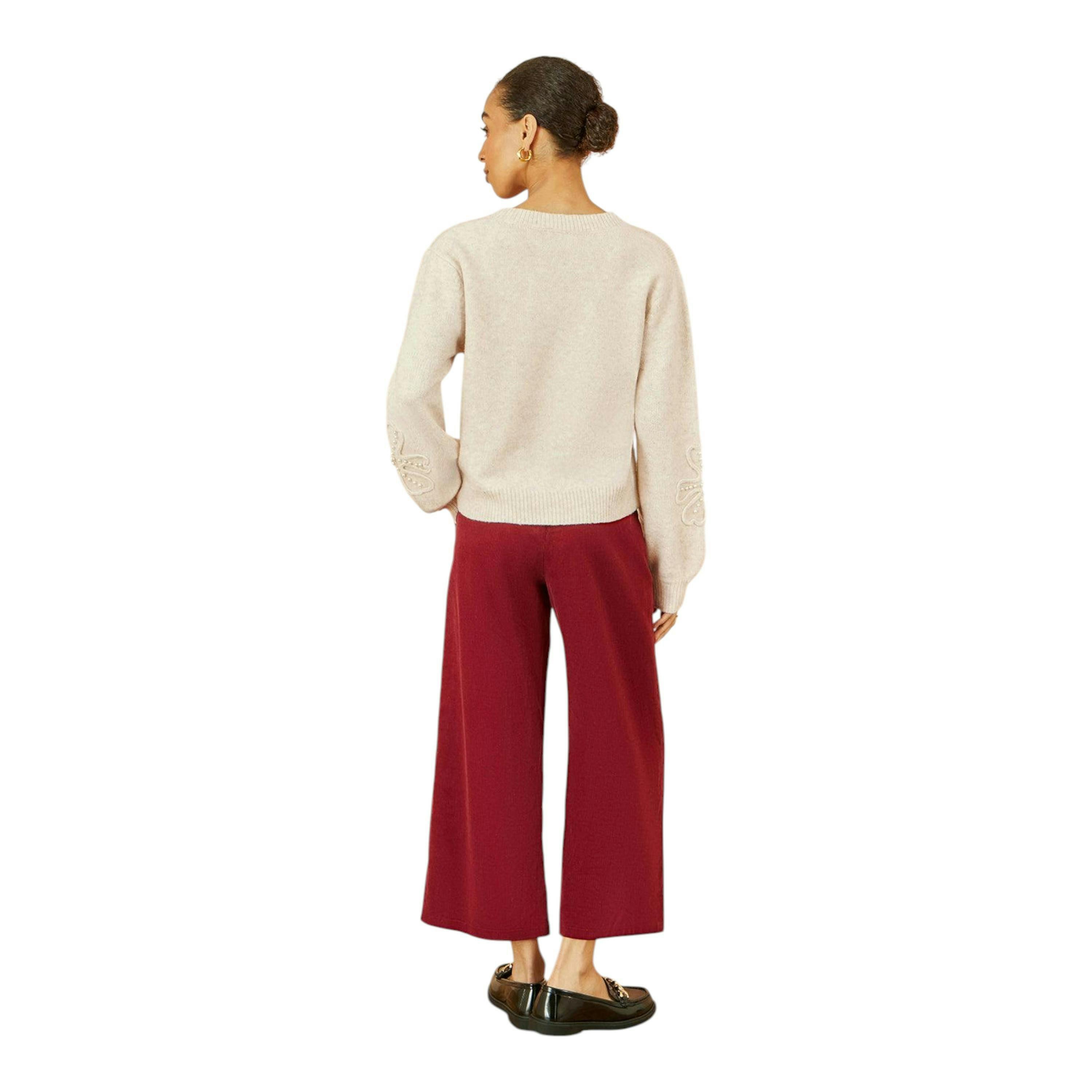 Yumi Oatmeal Knitted Jumper With Floral Applique , view 4 of 5