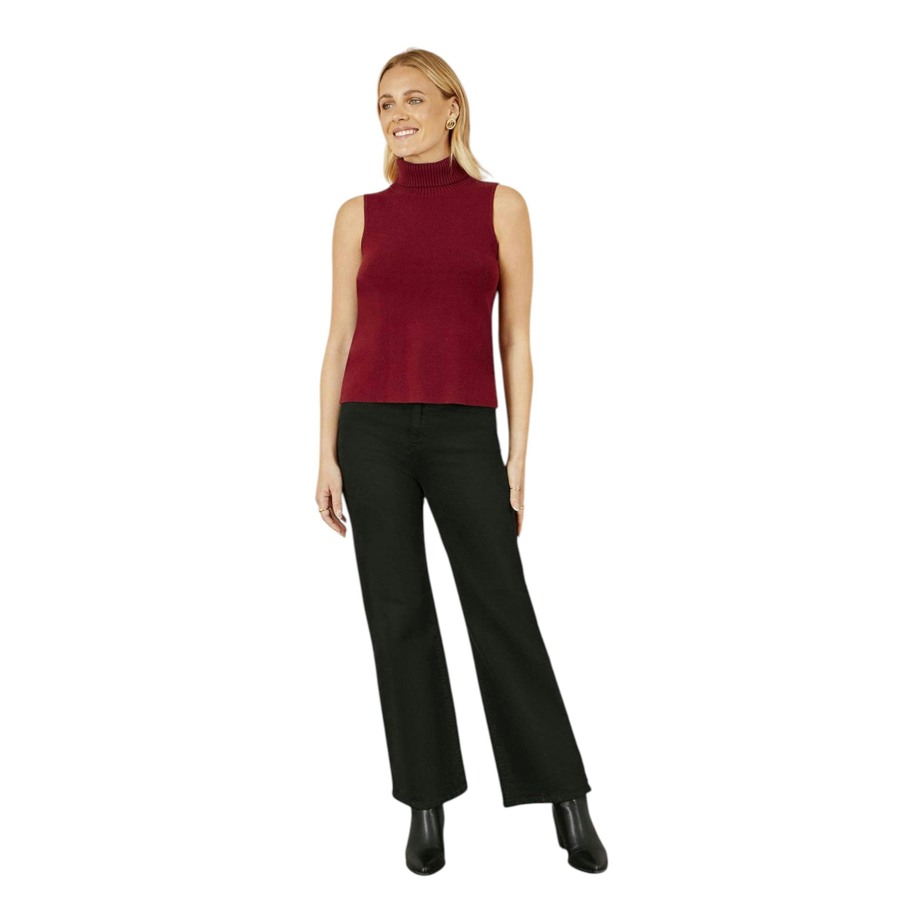 Yumi Burgundy Knitted Roll Neck Sleeveless Jumper , view 2 of 5