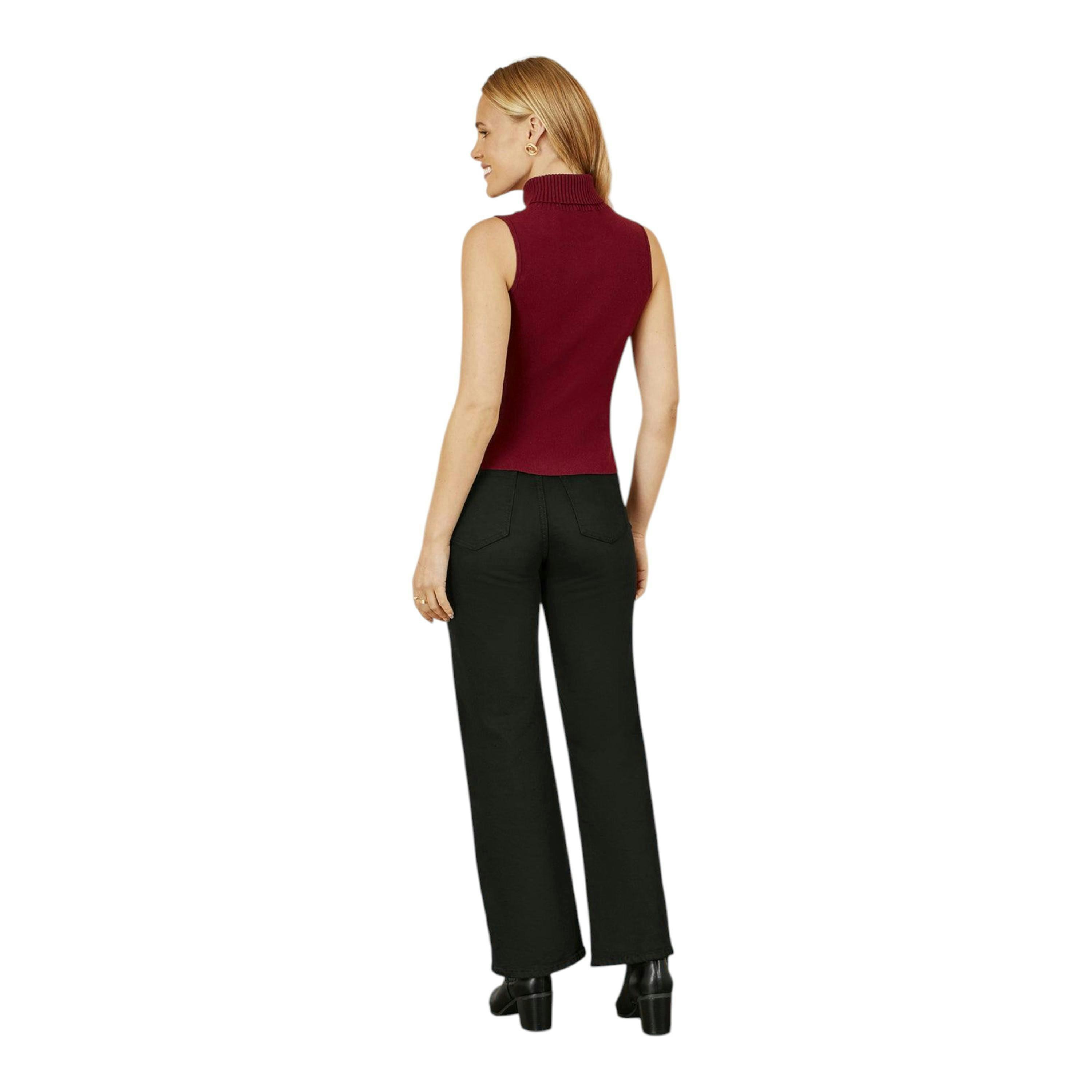 Yumi Burgundy Knitted Roll Neck Sleeveless Jumper , view 4 of 5