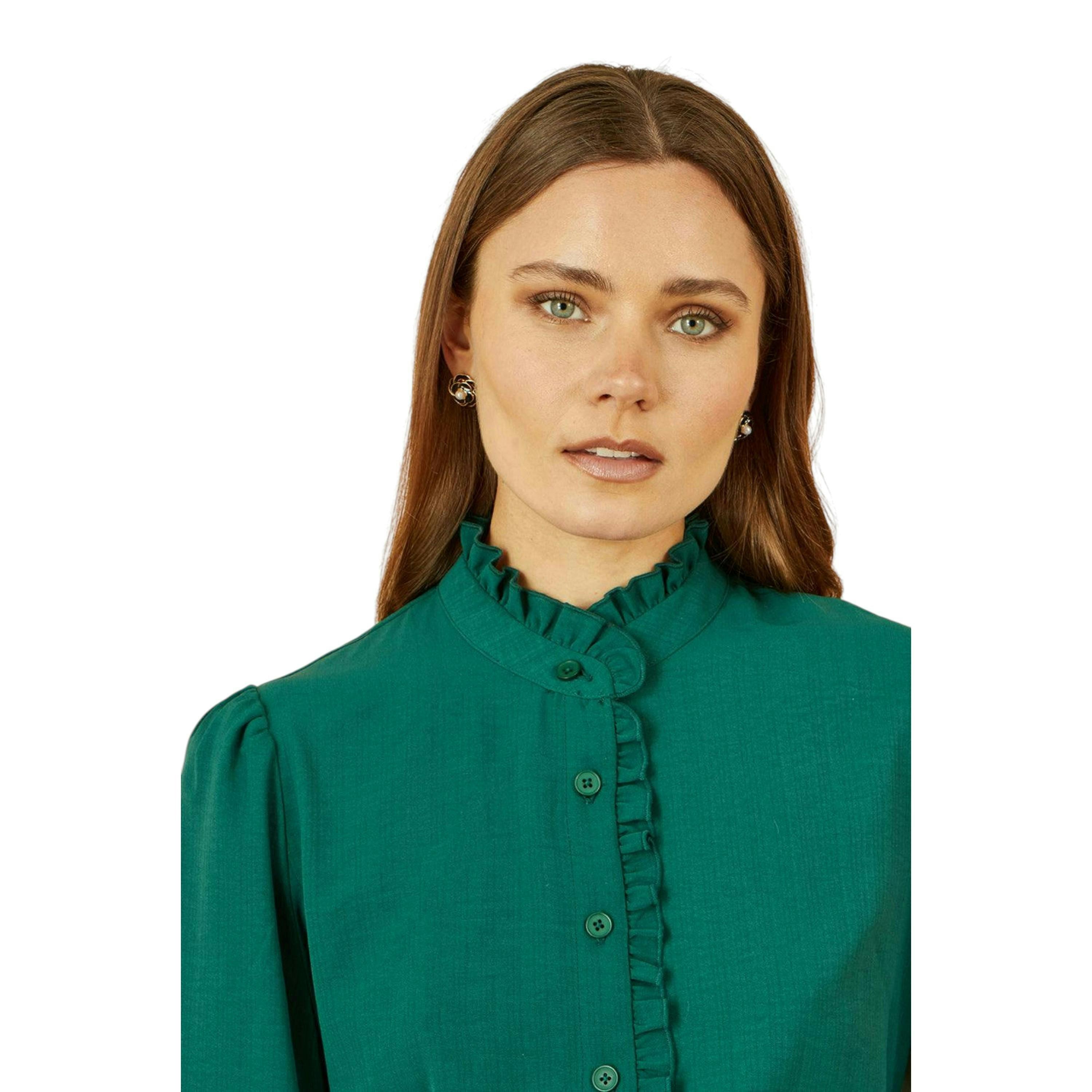 Yumi Green Frill High Neck Shirt , view 3 of 6