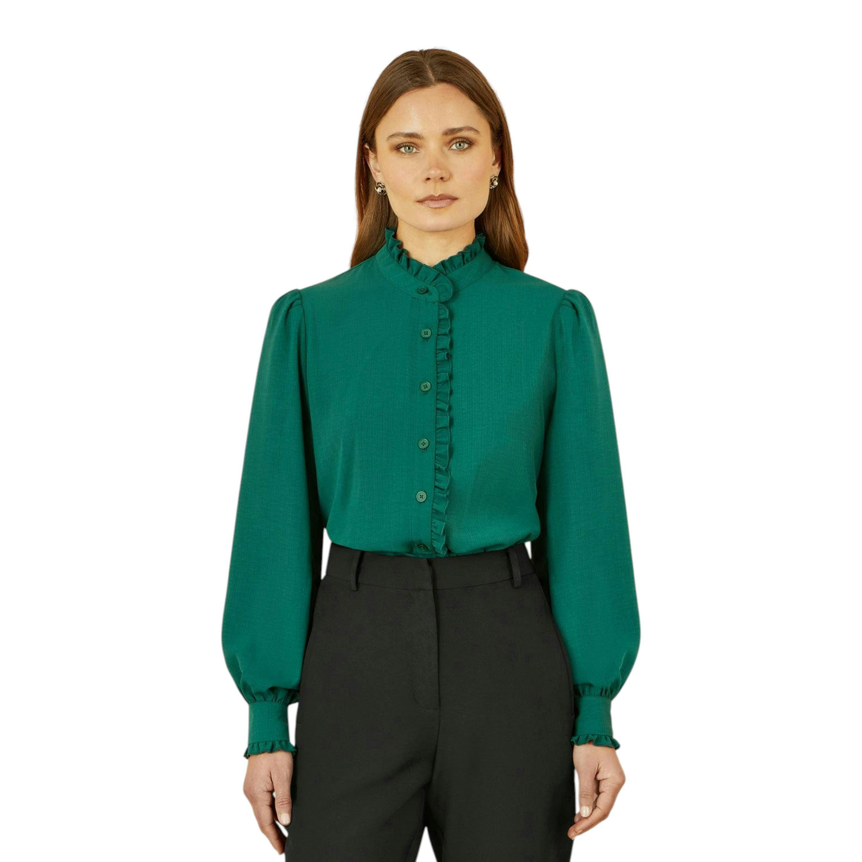 Yumi Green Frill High Neck Shirt , view 5 of 6