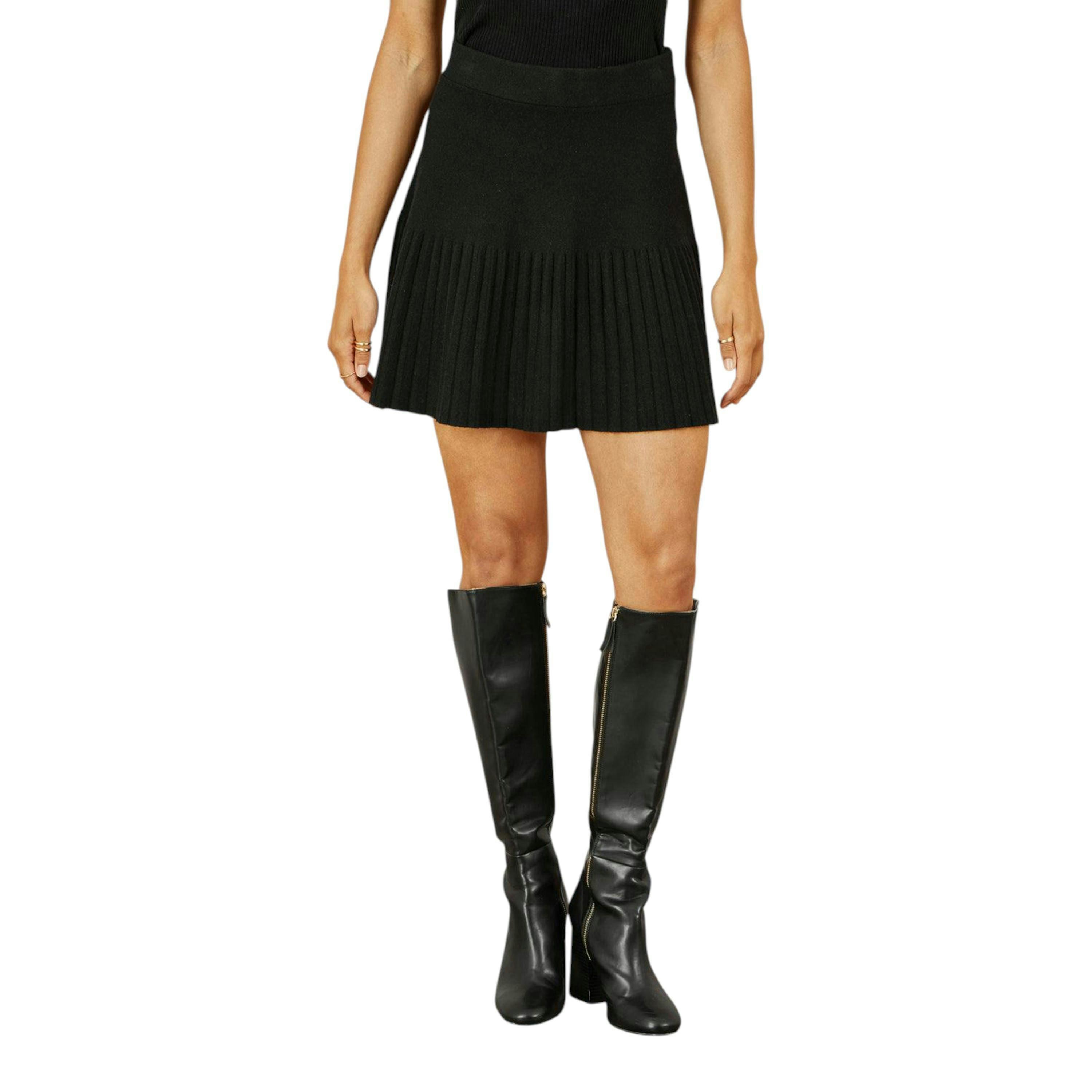 Yumi Black Knitted Pleated Mini Skirt , view 2 of 4