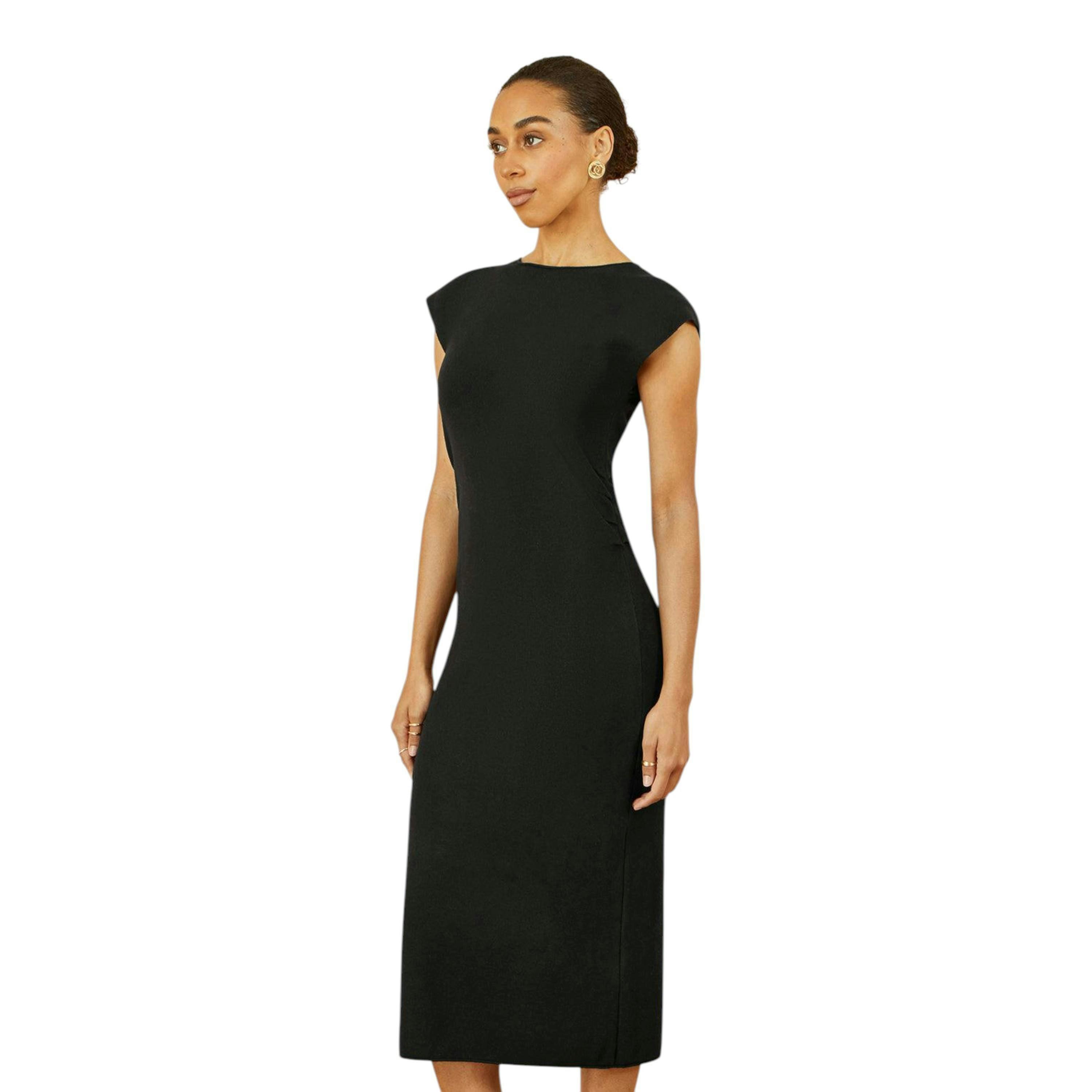 Yumi Black Knitted Ruched Midi Dress , view 1 of 5