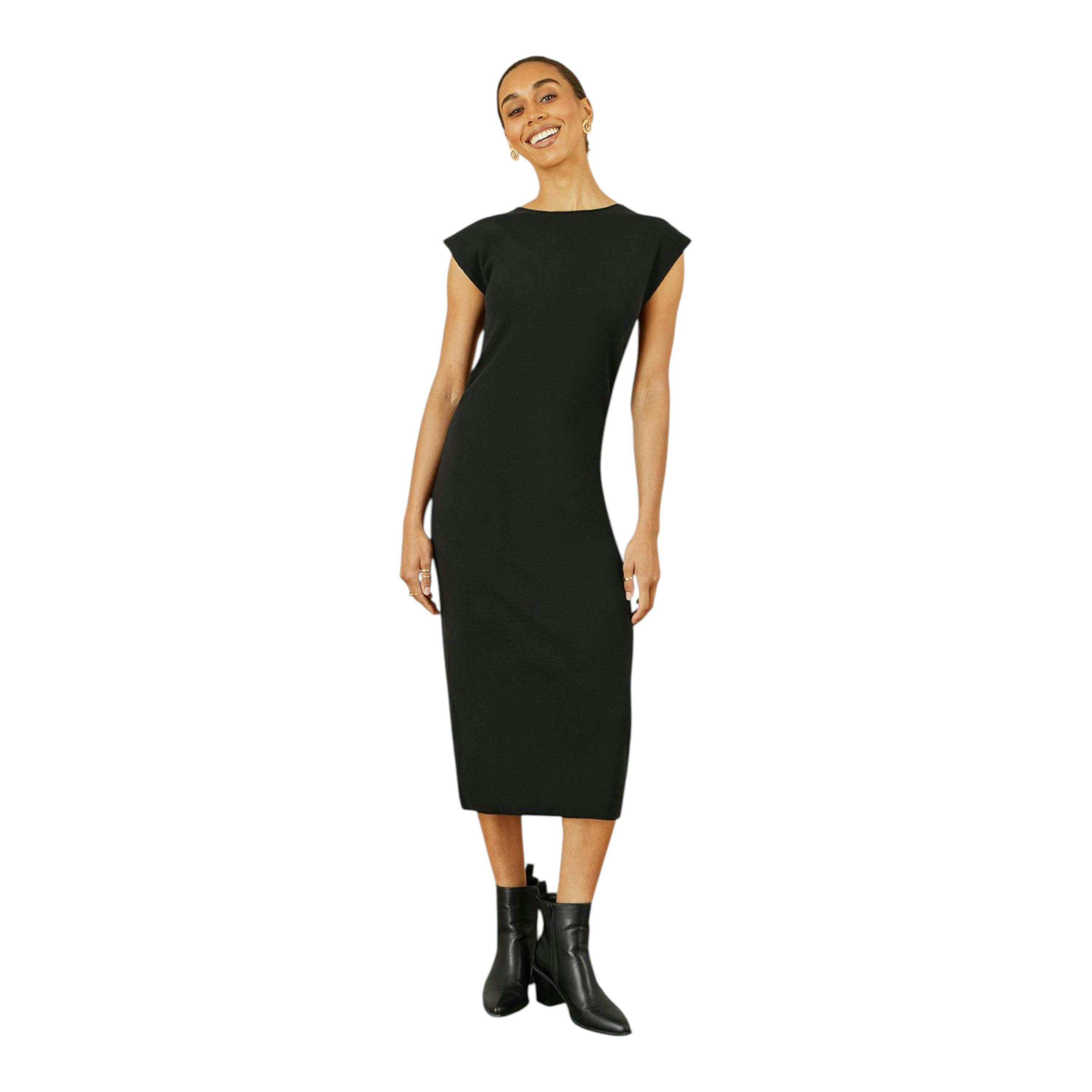 Yumi Black Knitted Ruched Midi Dress , view 2 of 5