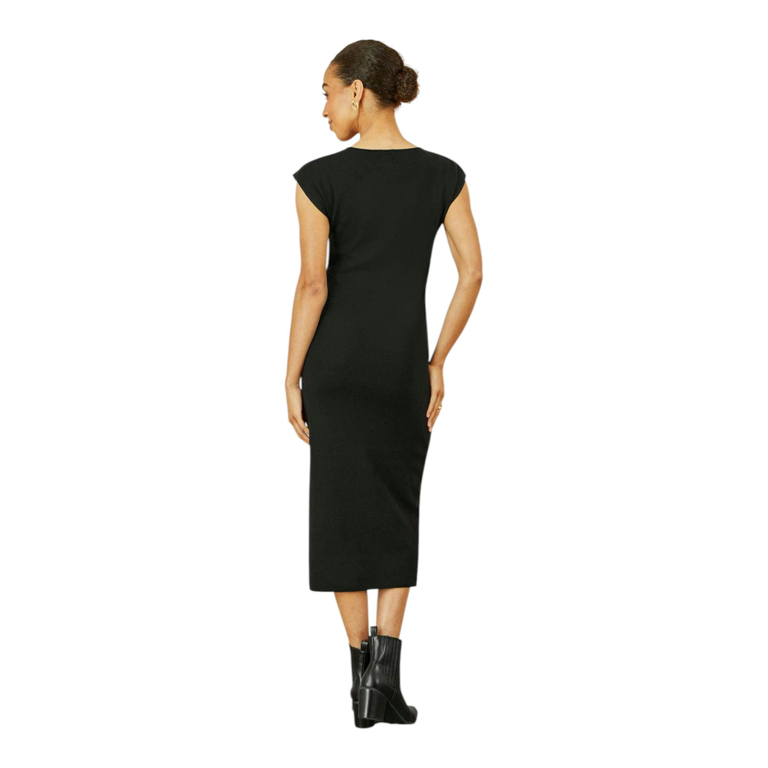 Yumi Black Knitted Ruched Midi Dress , view 4 of 5