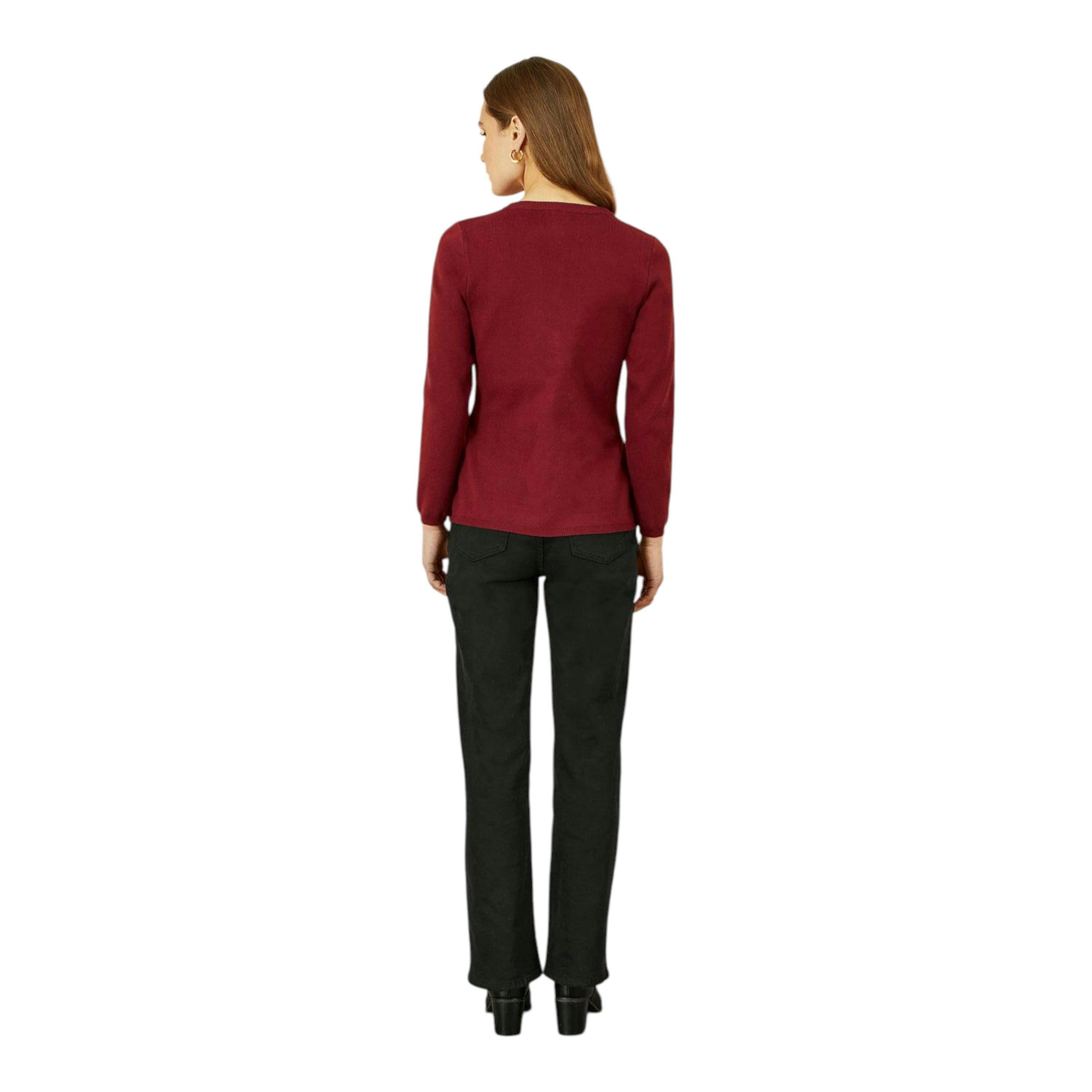 Yumi Burgundy Knitted Fitted Button Down Peplum Cardigan , view 3 of 5