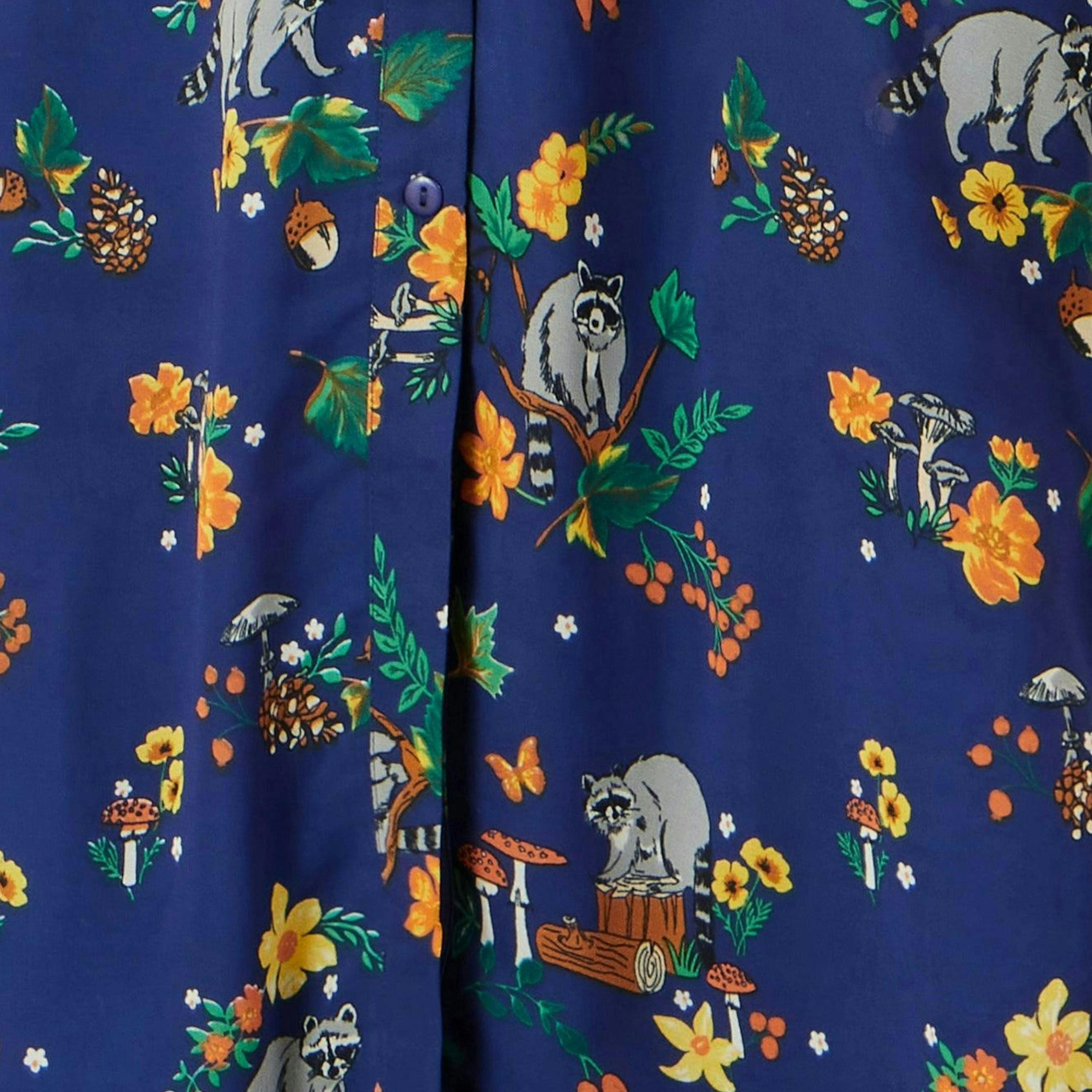 Yumi Recycled Navy Raccoon Print Shirt Midi Dress , view 6 of 6