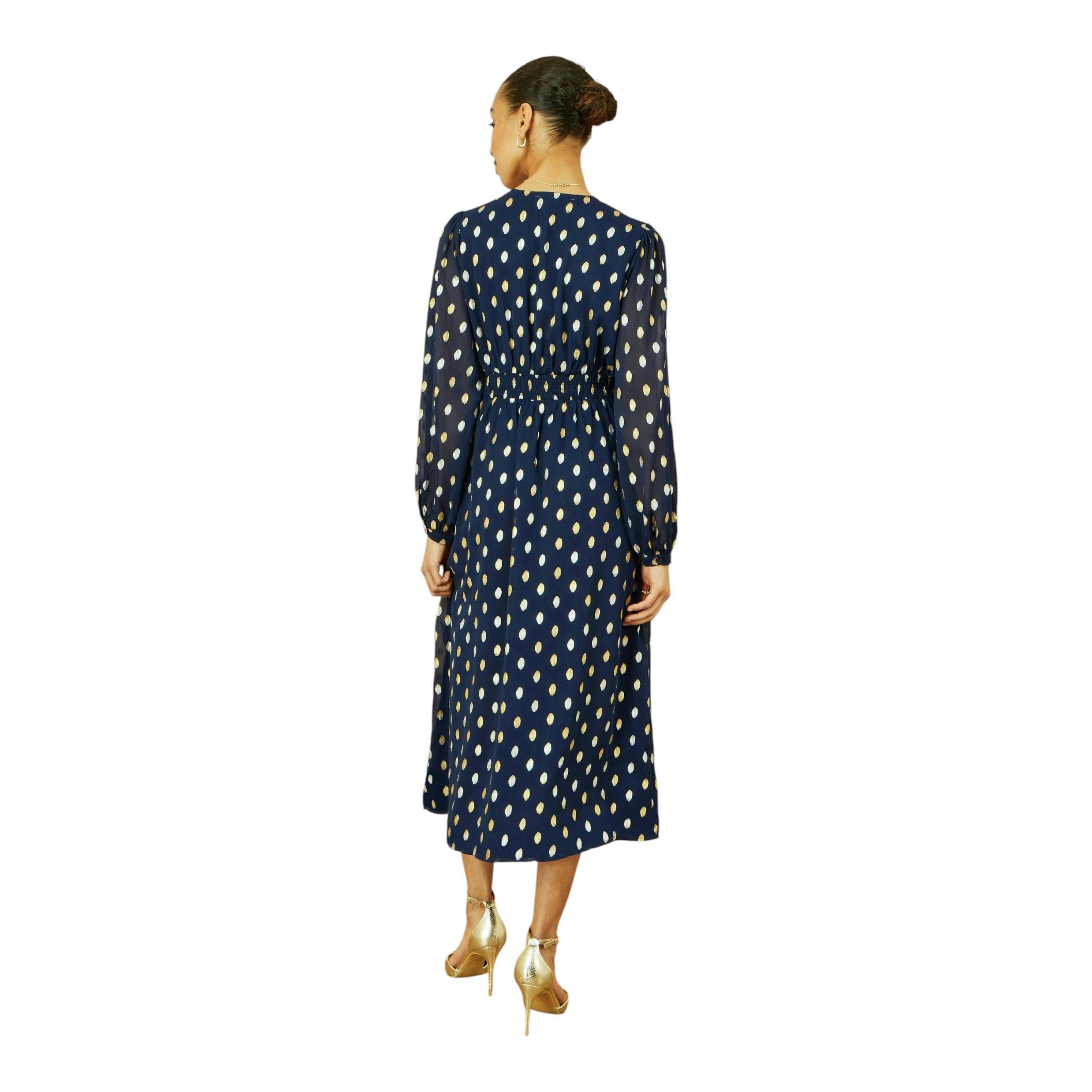 Yumi Navy Foil Print Midi Dress , view 4 of 6