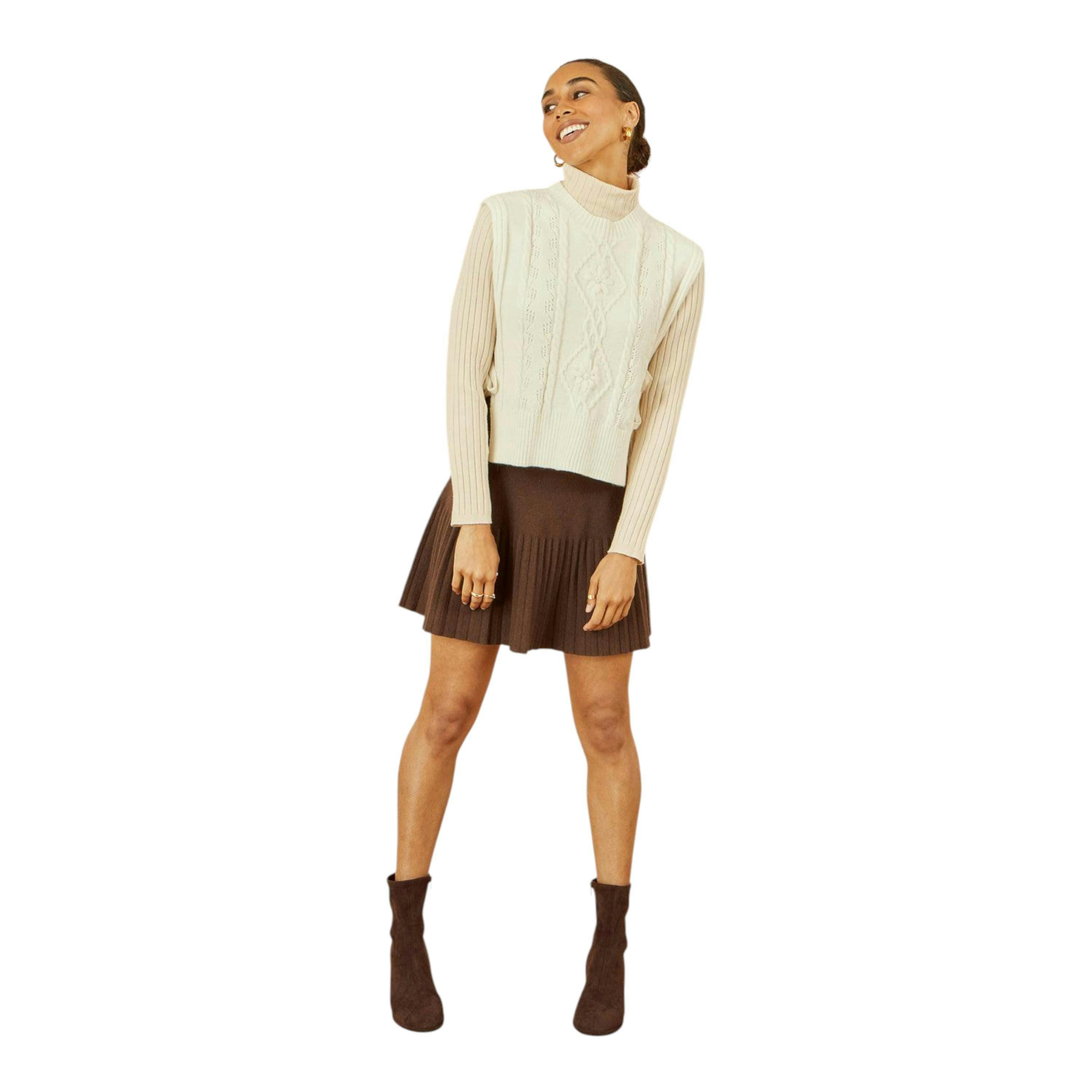 Yumi Ivory Flower Cable Knit Tie Side Pullover , view 4 of 5