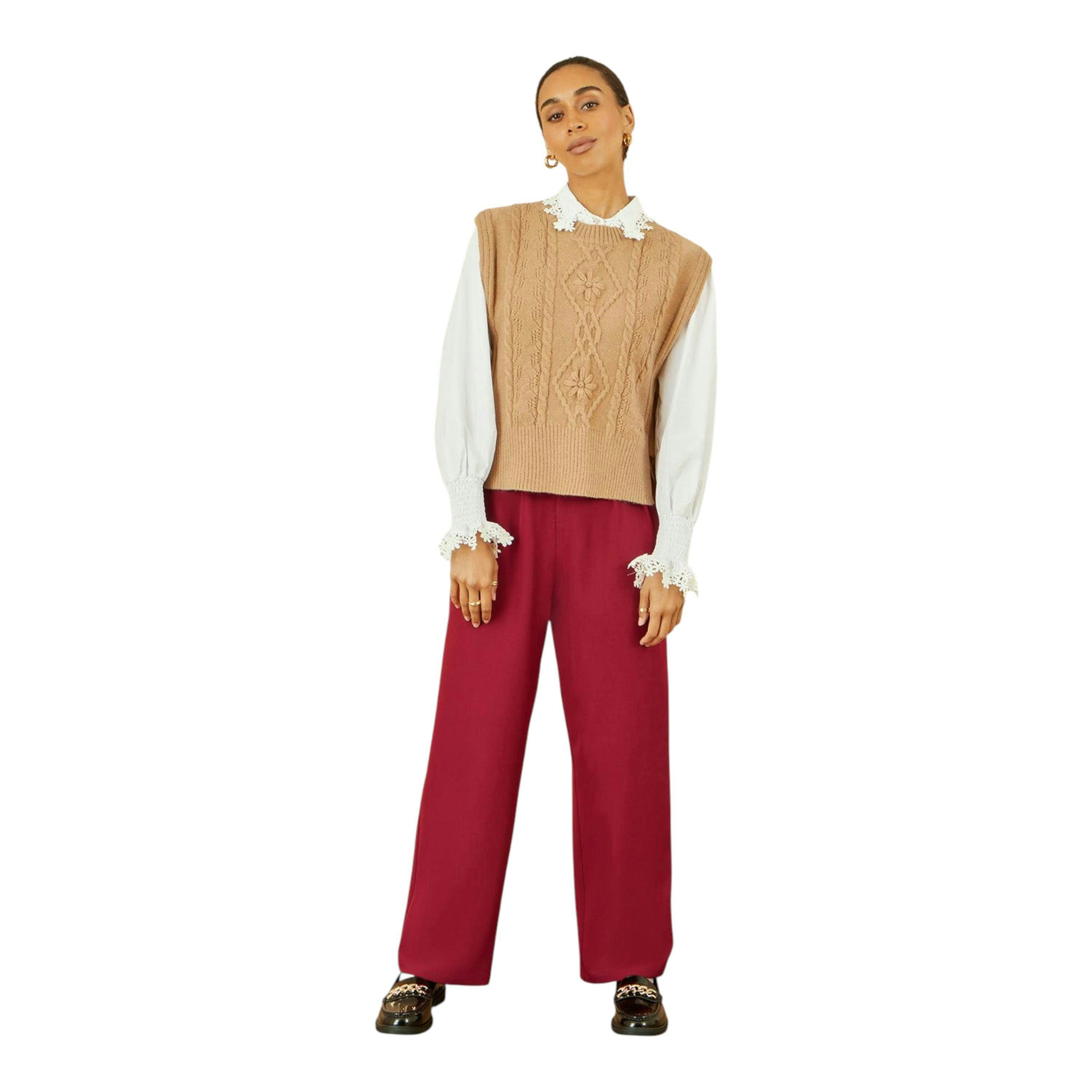 Yumi Burgundy Wide Leg Trousers , view 1 of 4