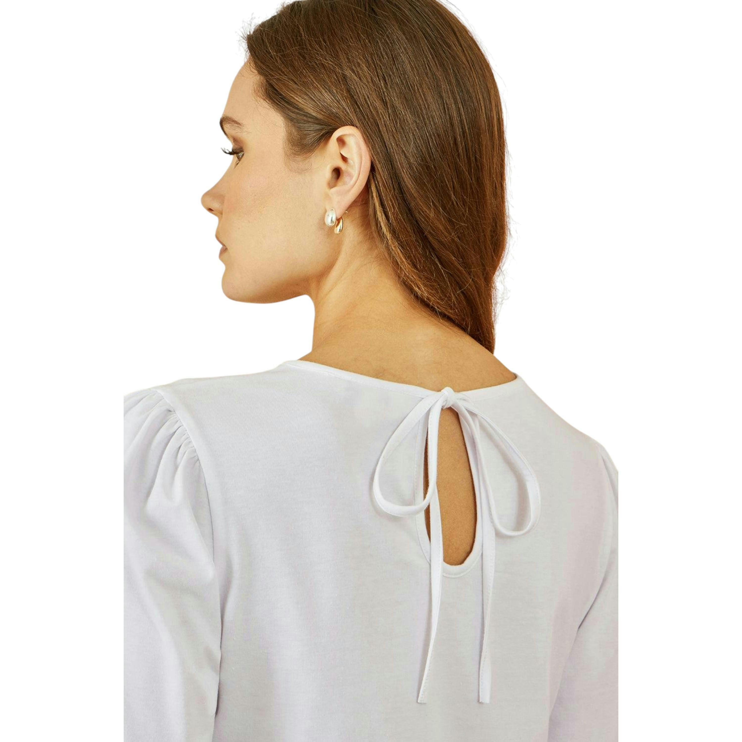 Yumi White Stretch Cotton Jersey Long Sleeve Top , view 2 of 5