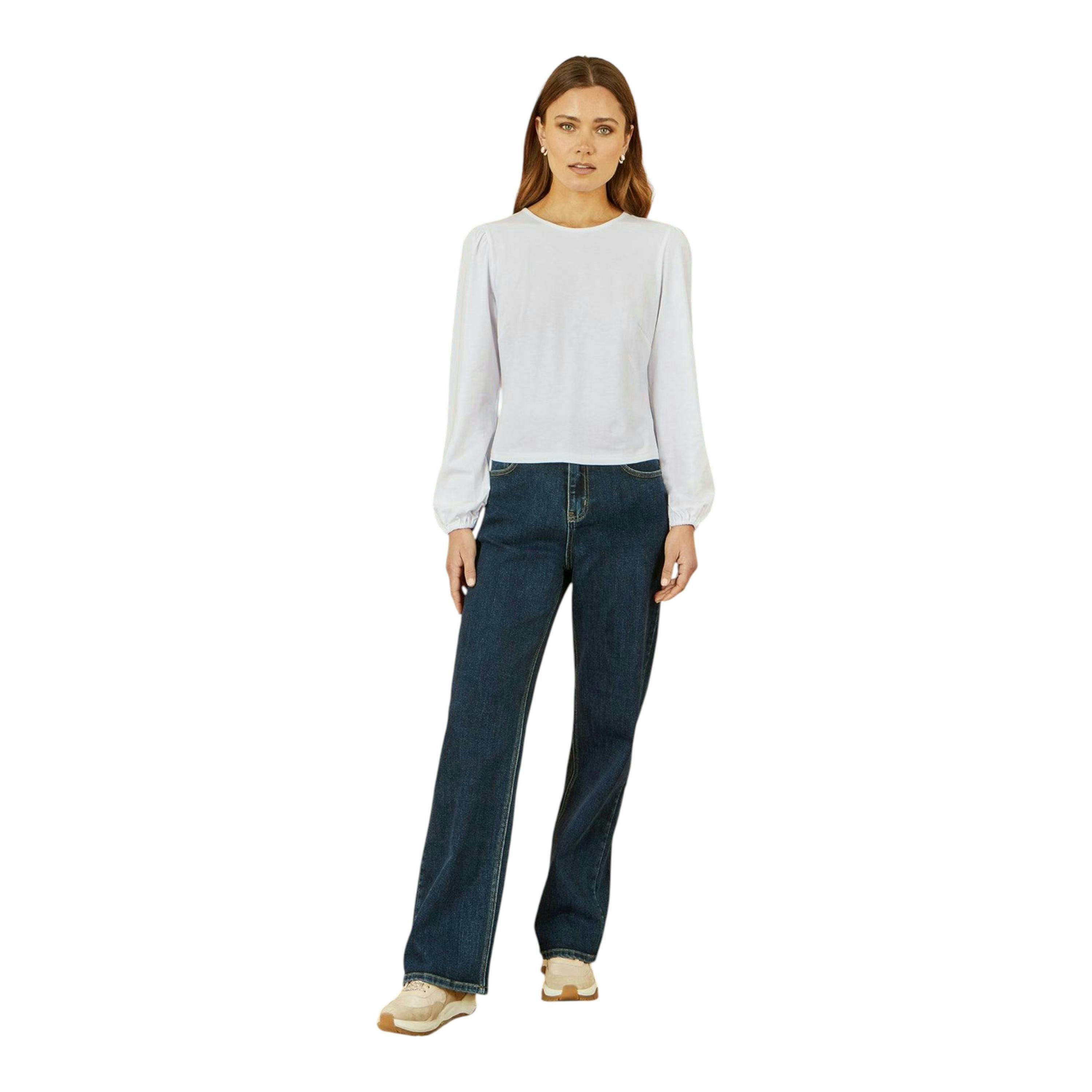 Yumi White Stretch Cotton Jersey Long Sleeve Top , view 3 of 5