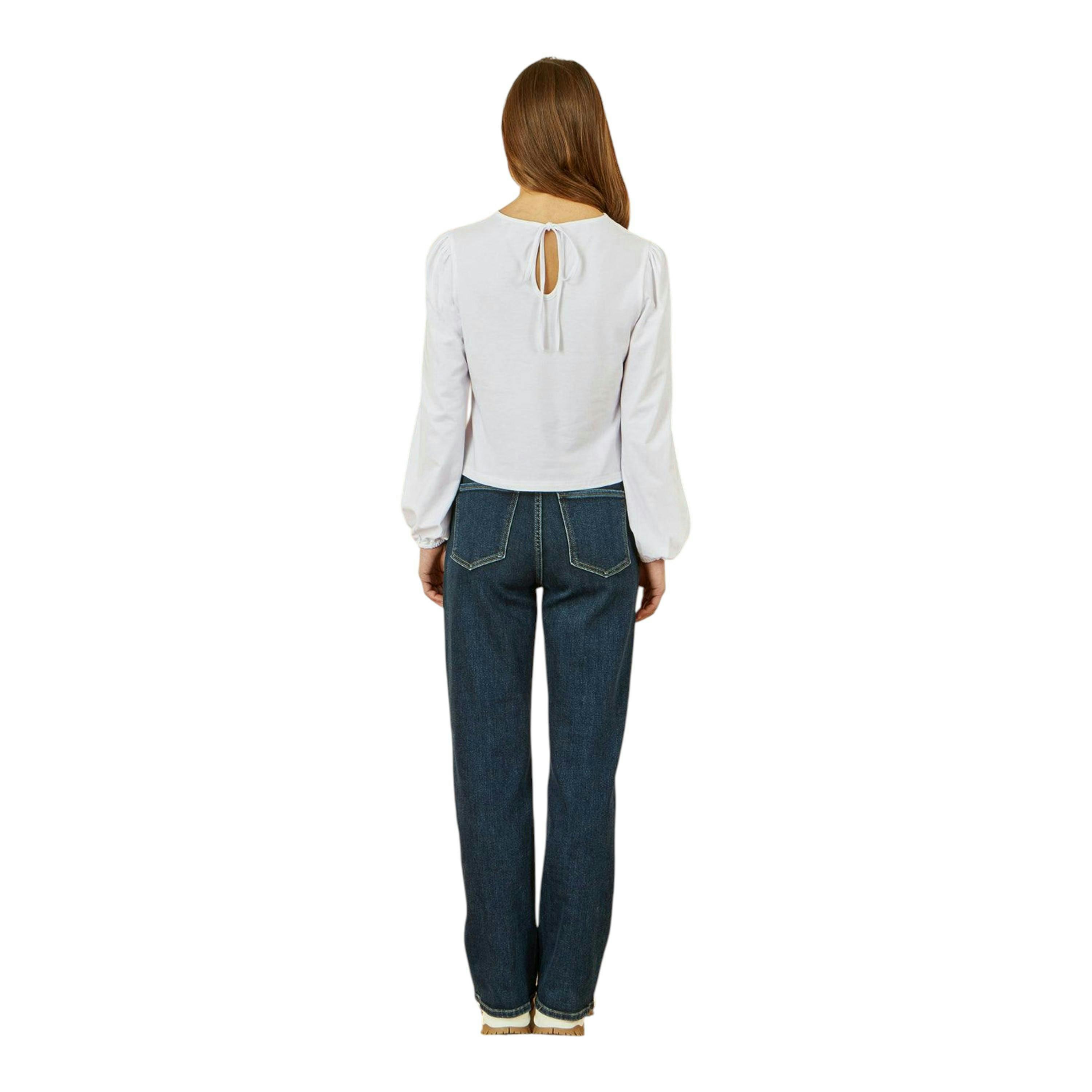 Yumi White Stretch Cotton Jersey Long Sleeve Top , view 4 of 5