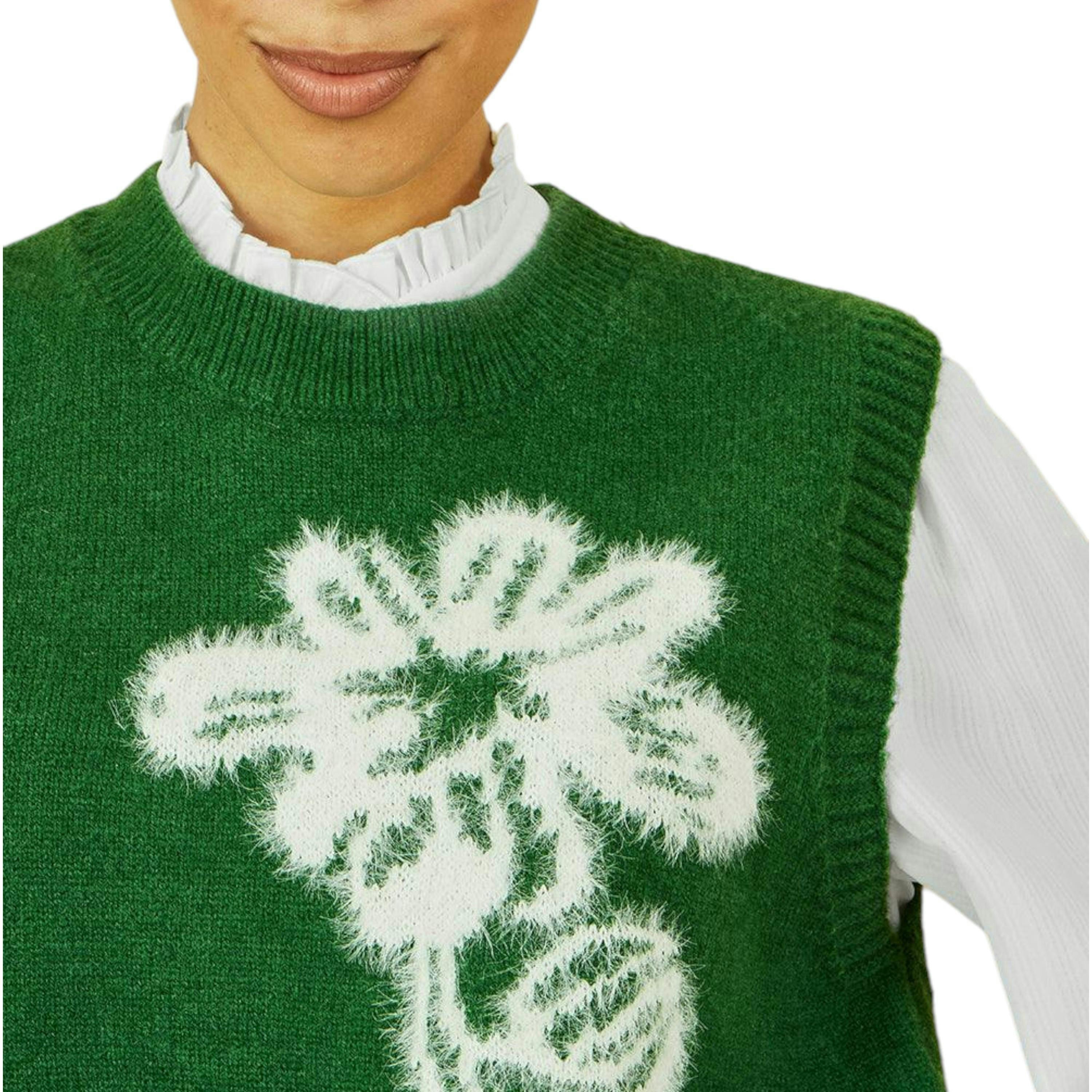 Yumi Green Knitted Flower Sleeveless Jumper Vest , view 2 of 5
