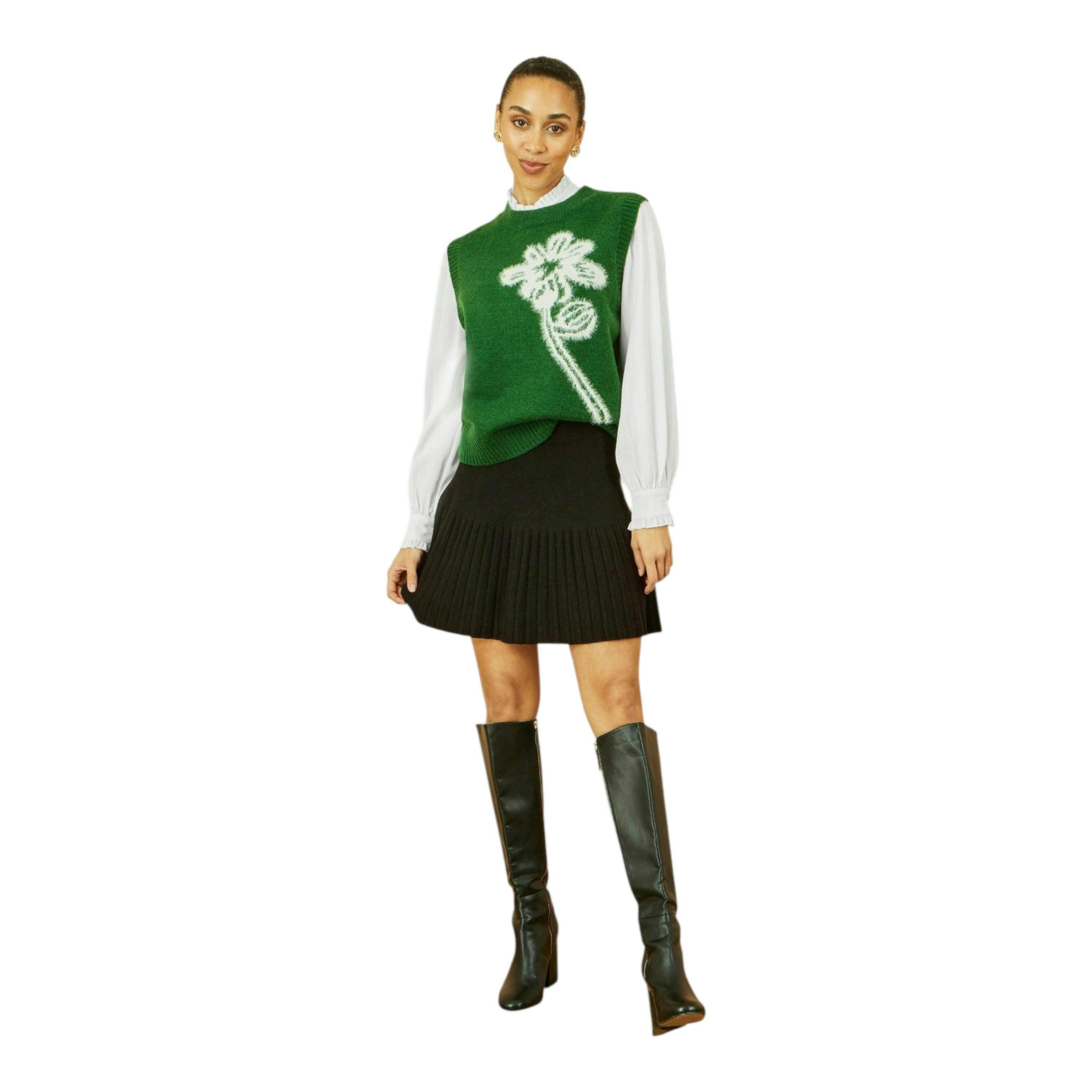 Yumi Green Knitted Flower Sleeveless Jumper Vest , view 3 of 5