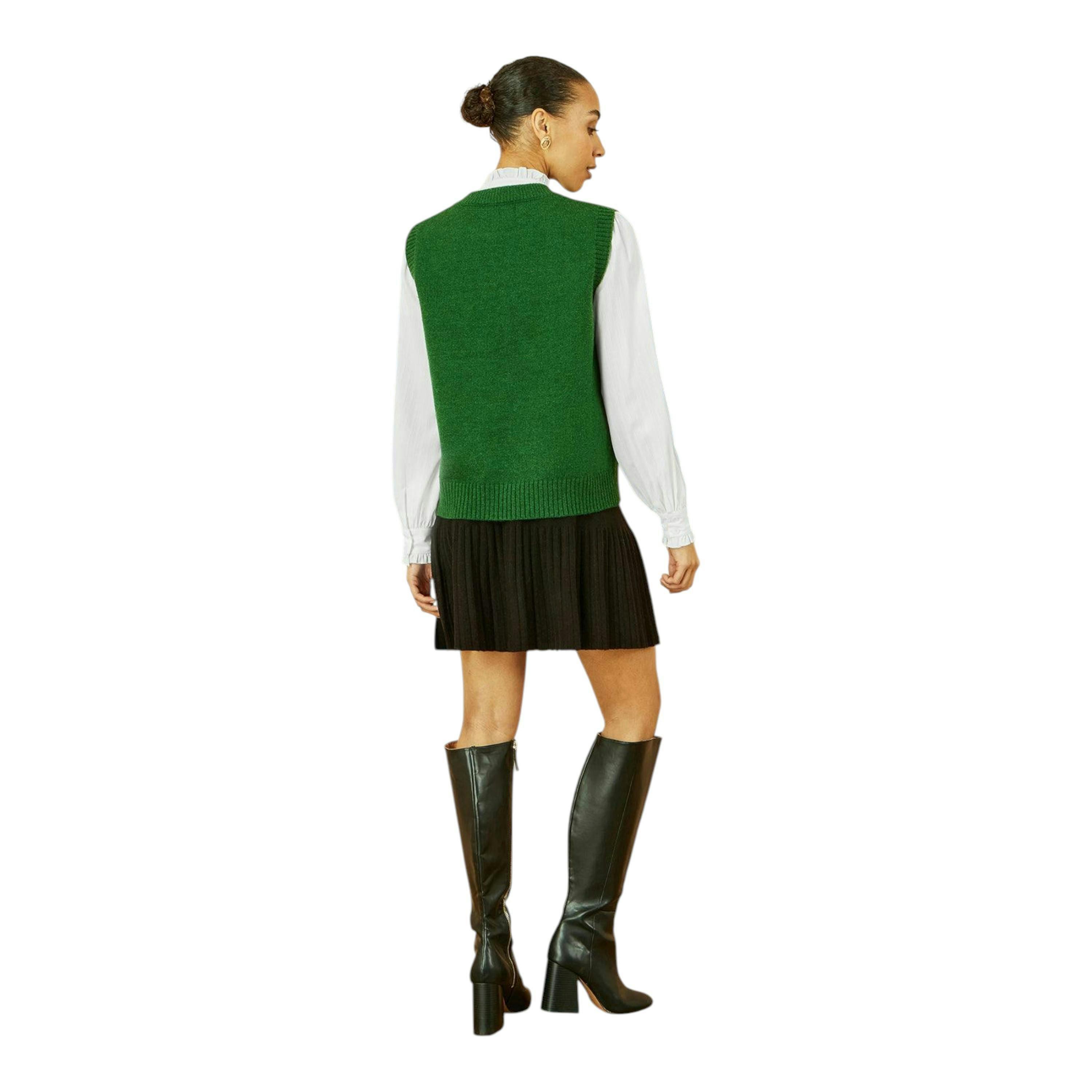 Yumi Green Knitted Flower Sleeveless Jumper Vest , view 4 of 5