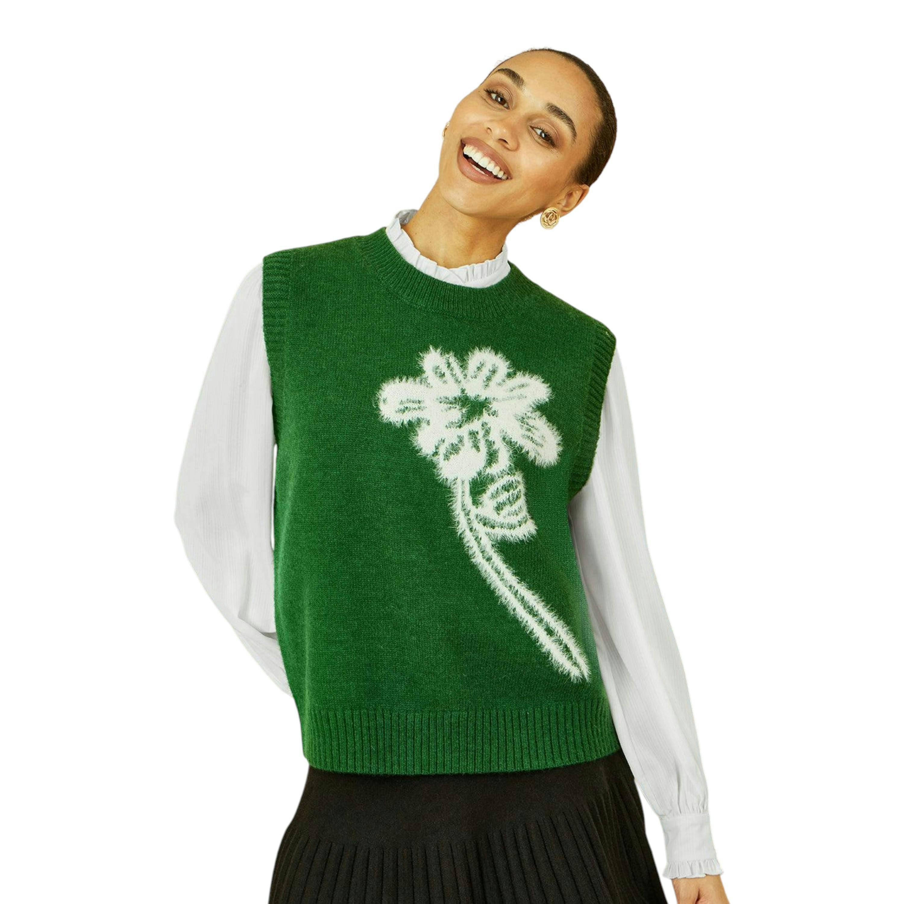 Yumi Green Knitted Flower Sleeveless Jumper Vest , view 5 of 5