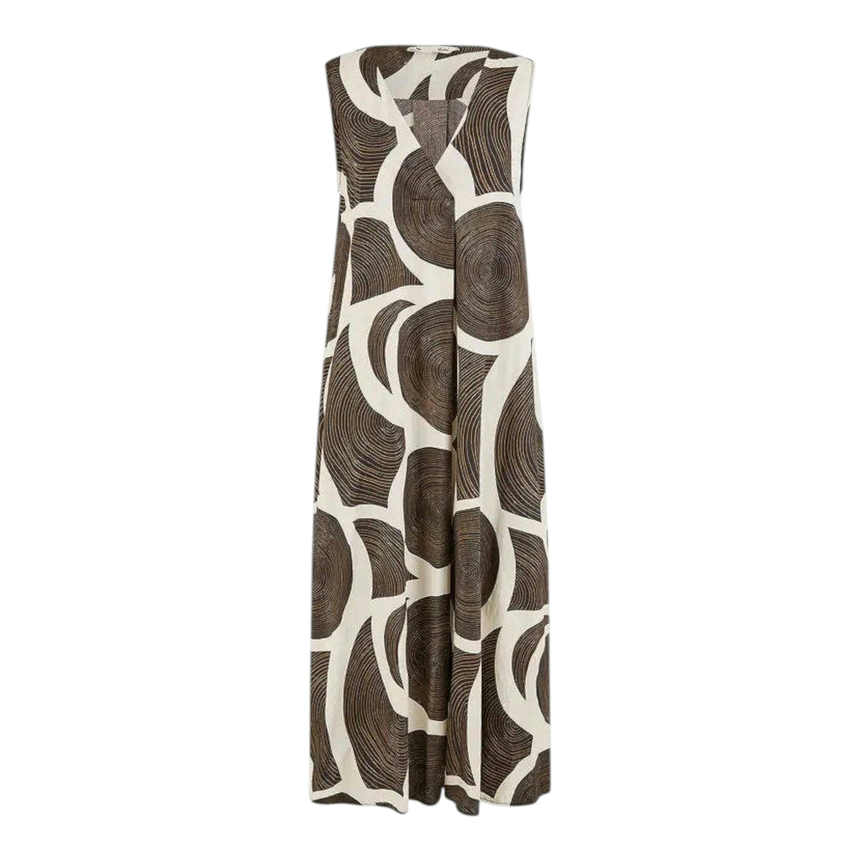 Yumi Brown Cotton Abstract Circle Trapeze Relaxed Midi Dress , view 4 of 4