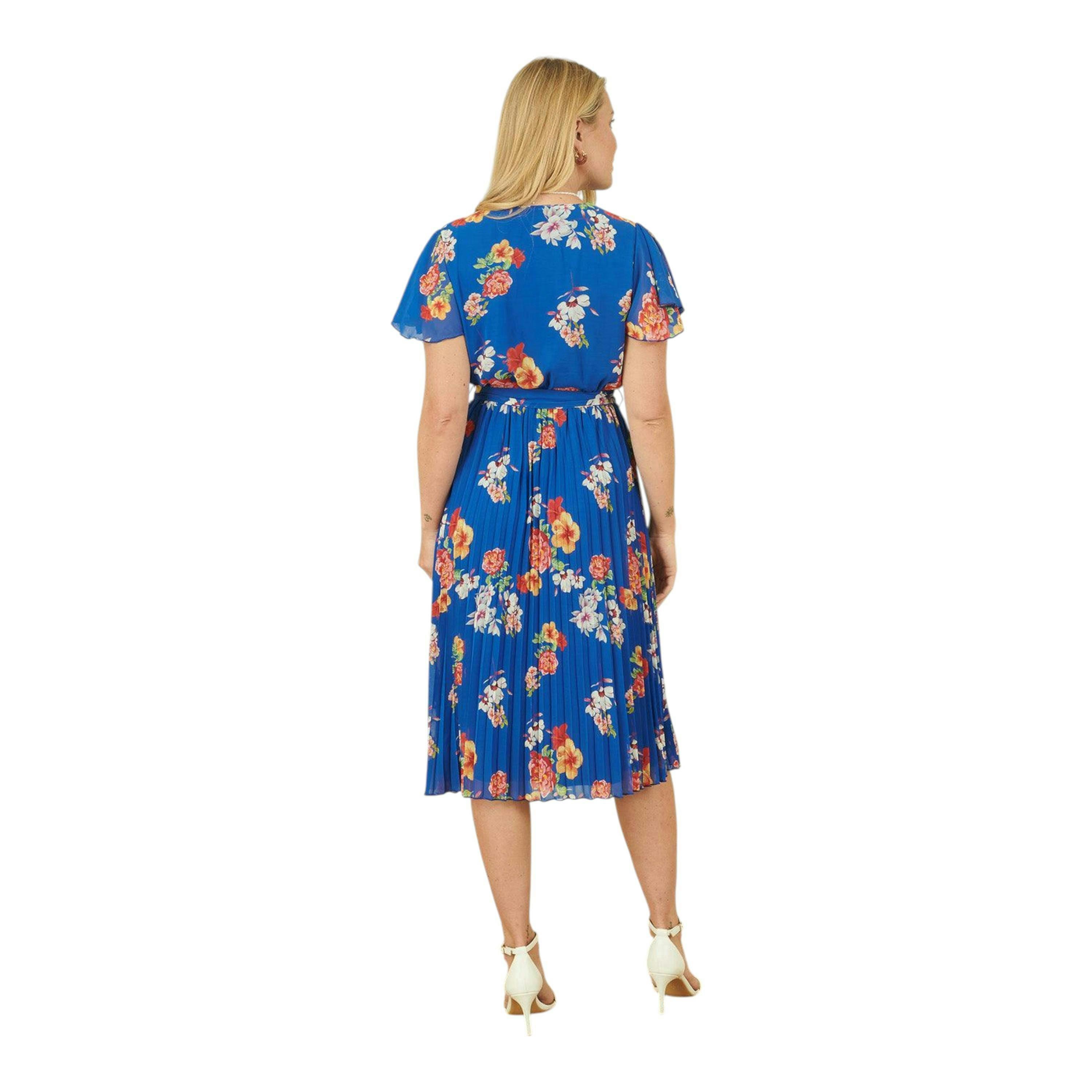Yumi Blue Floral Pleated Wrap Dress , view 3 of 4