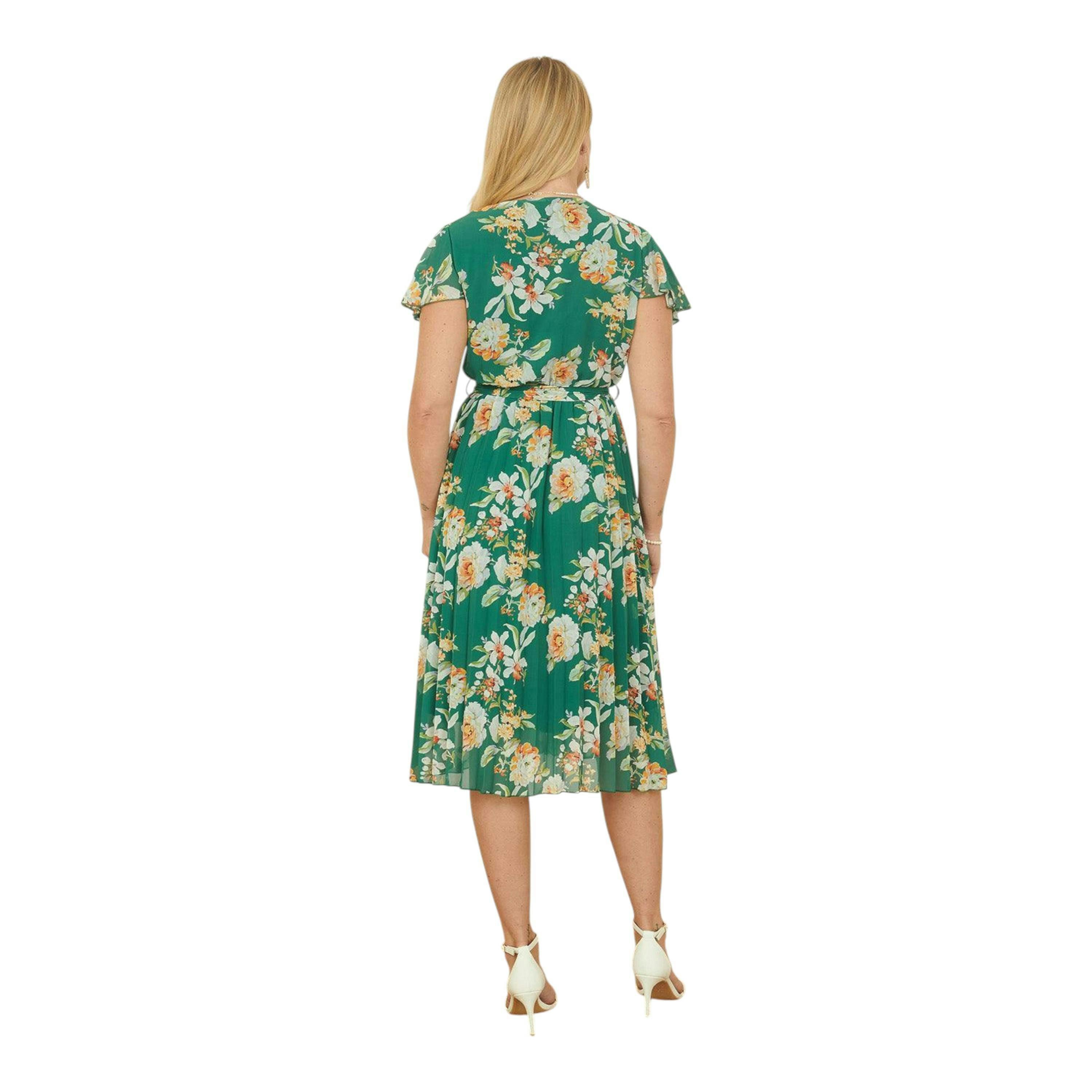 Yumi Green Floral Pleated Wrap Dress , view 3 of 5