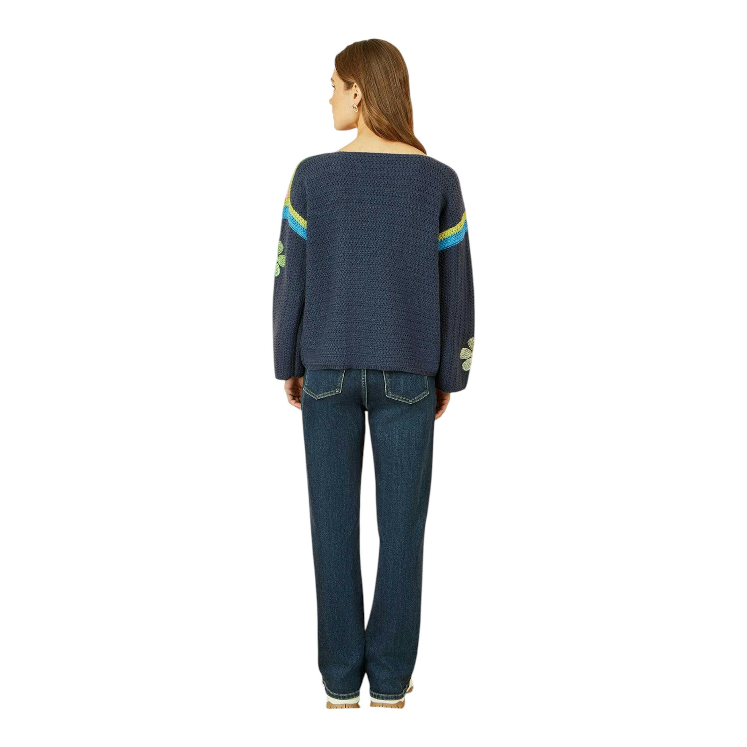 Yumi Navy Crochet Flower Jumper , view 5 of 5