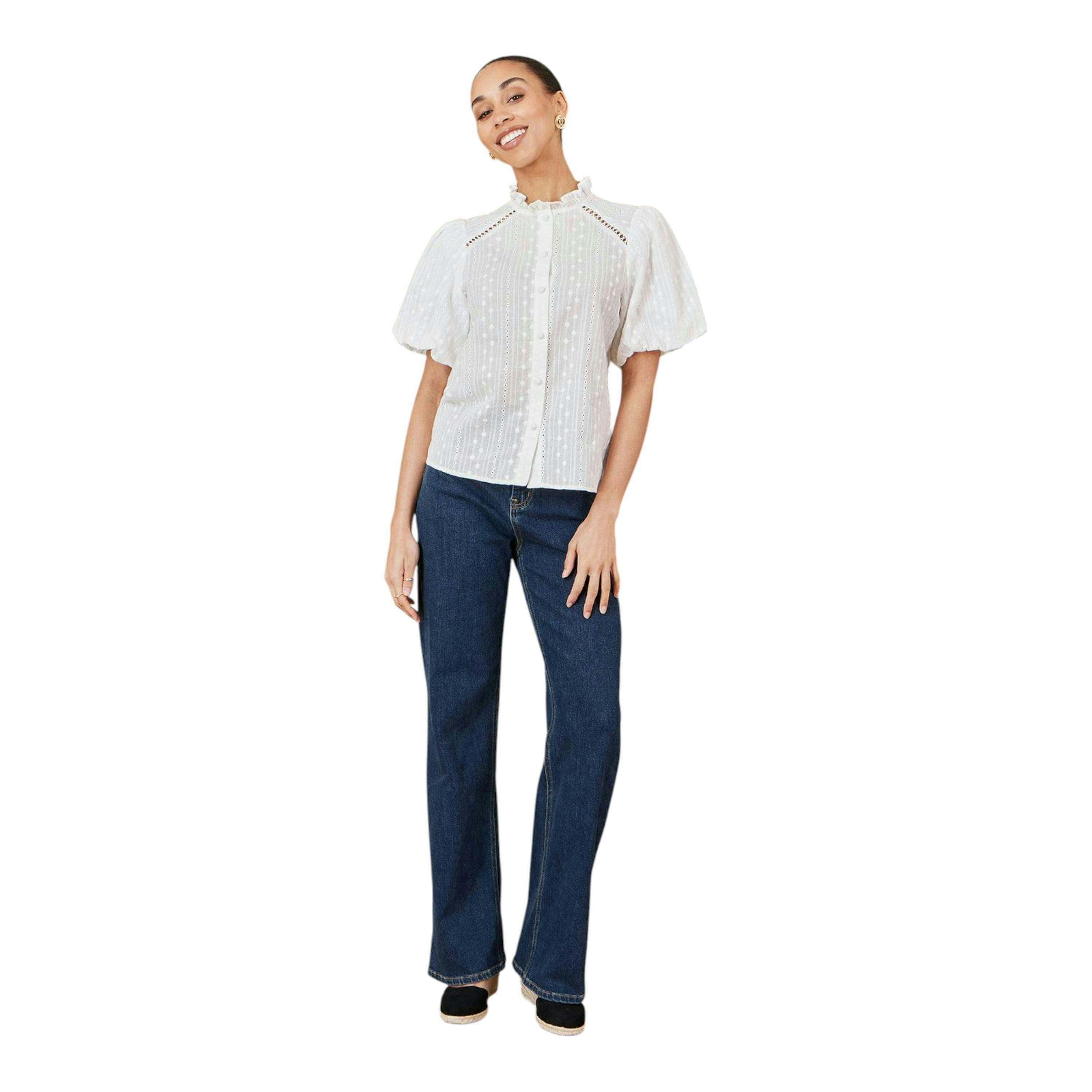 Yumi White Broderie Anglaise Puff Sleeve Shirt , view 2 of 5