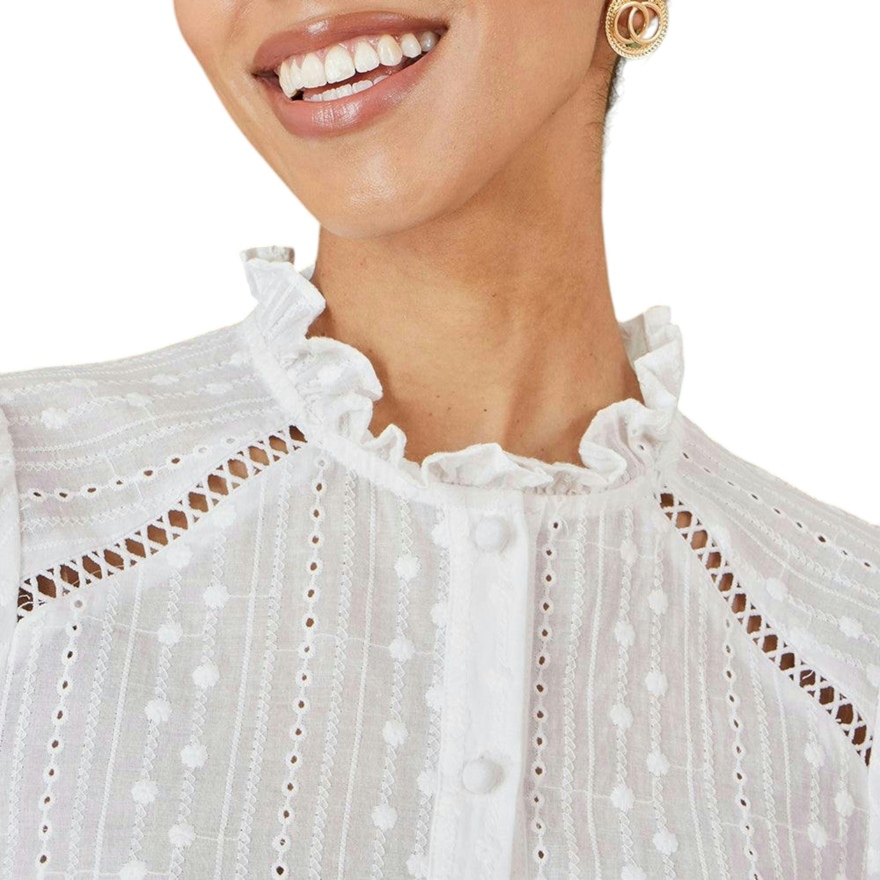 Yumi White Broderie Anglaise Puff Sleeve Shirt , view 3 of 5