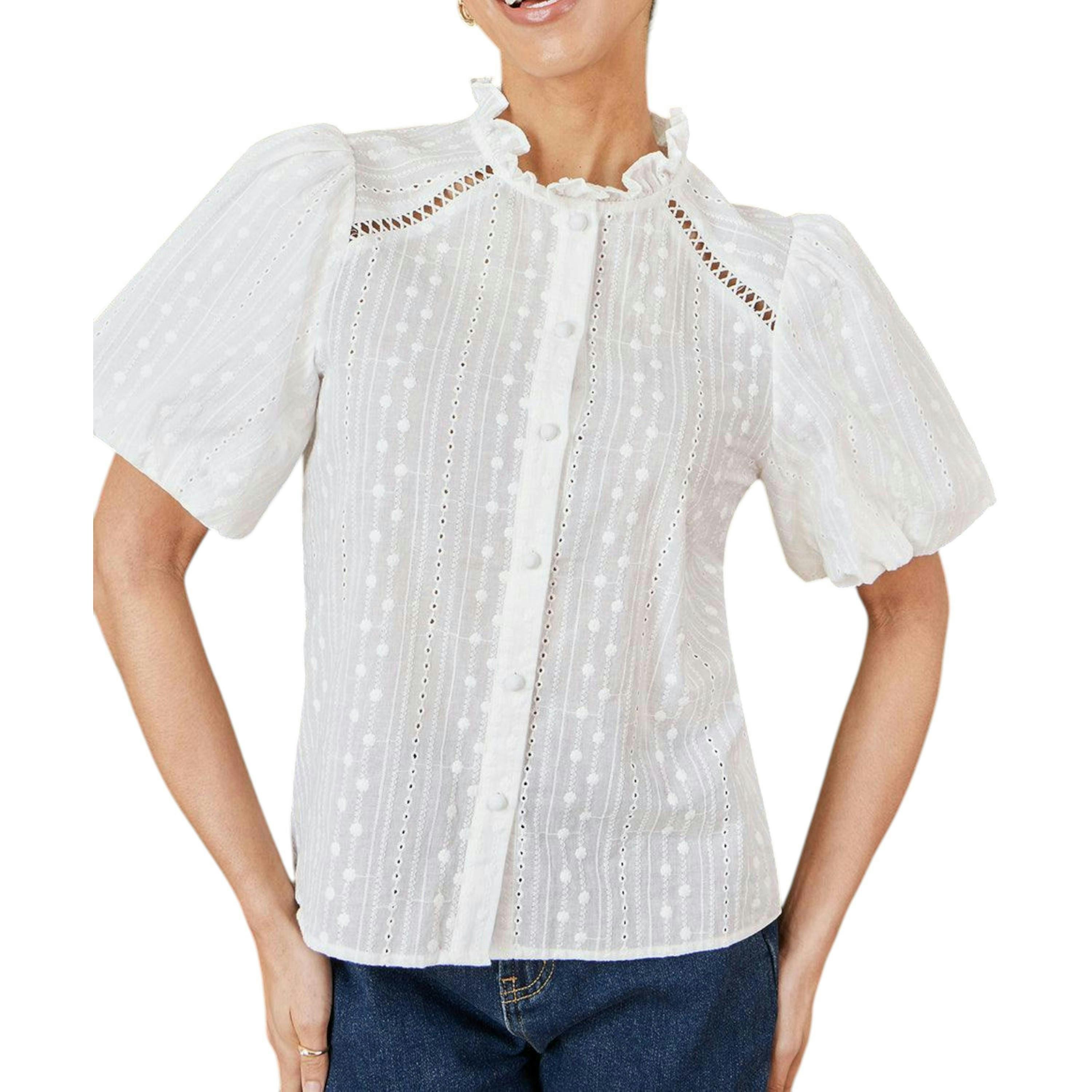 Yumi White Broderie Anglaise Puff Sleeve Shirt , view 5 of 5