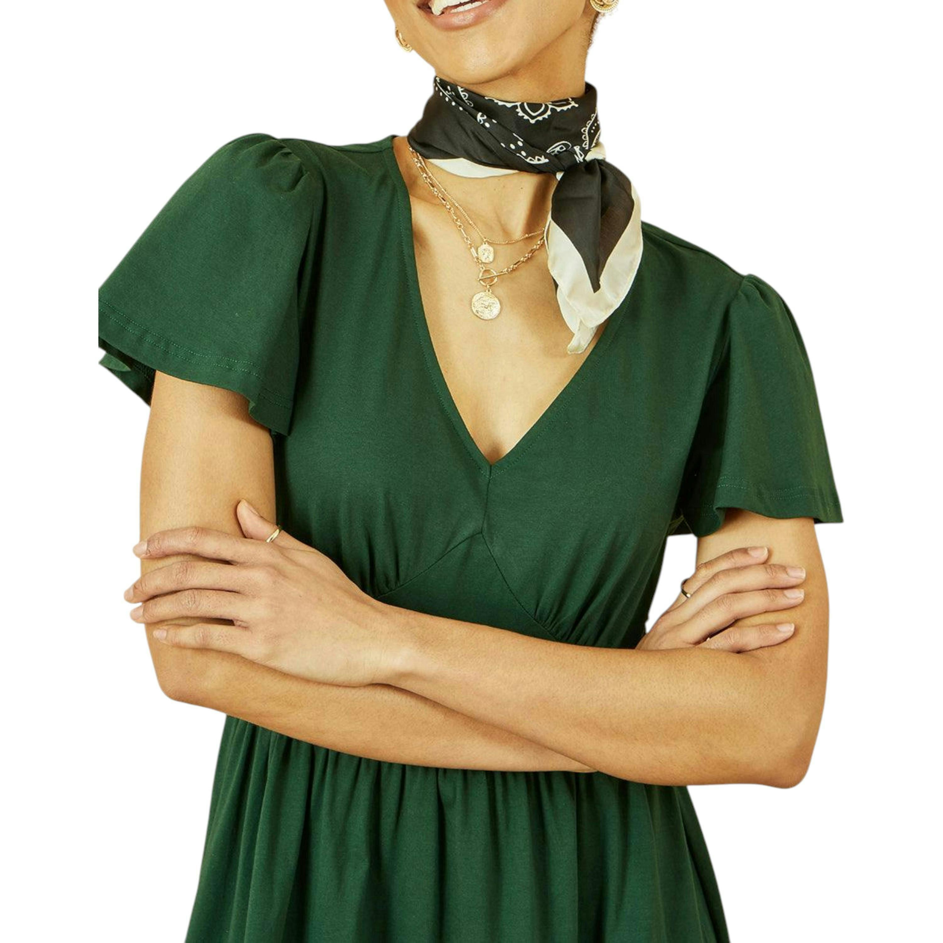 Yumi Green Cotton Jersey V Neck Midi Dress , view 2 of 5