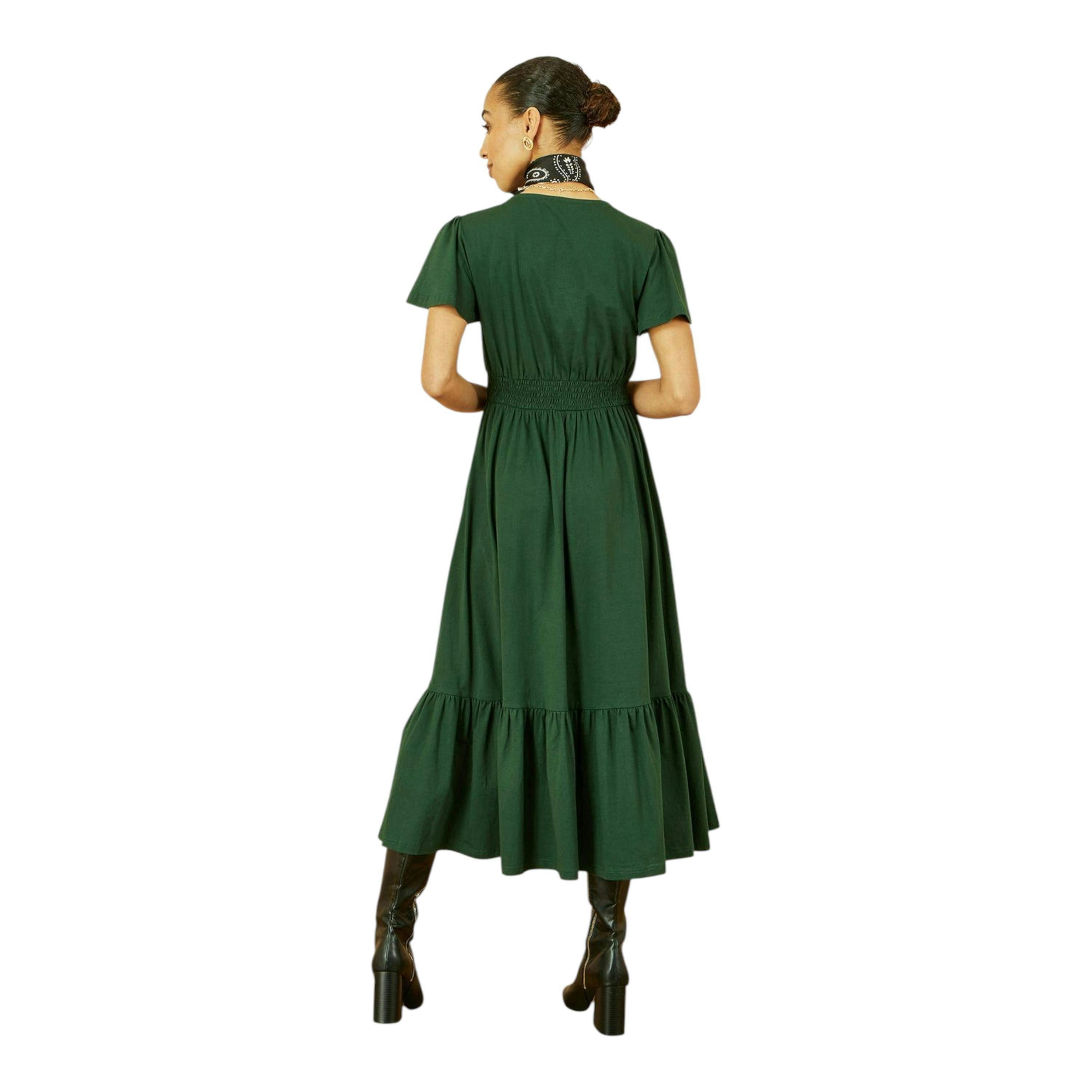Yumi Green Cotton Jersey V Neck Midi Dress , view 4 of 5