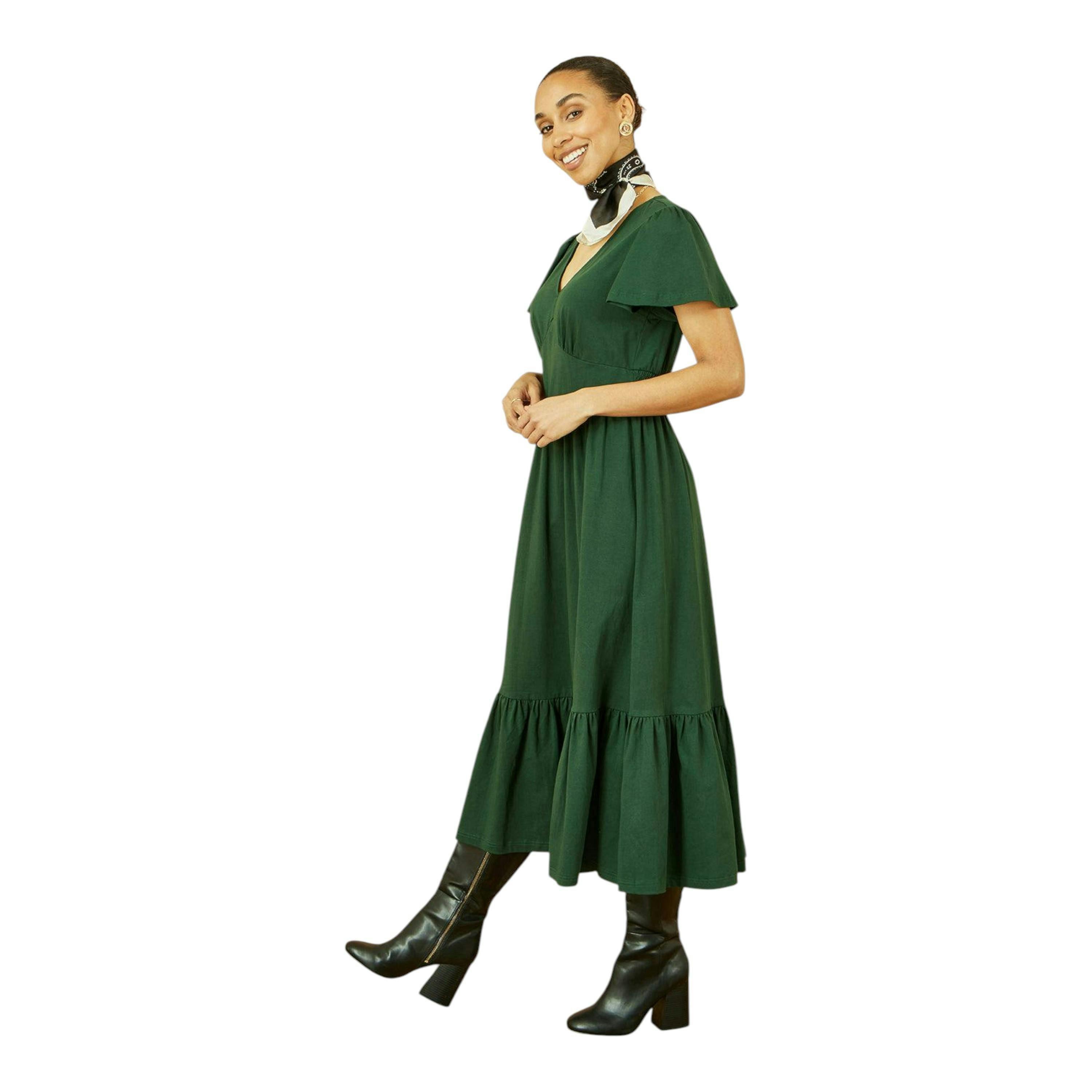 Yumi Green Cotton Jersey V Neck Midi Dress , view 5 of 5
