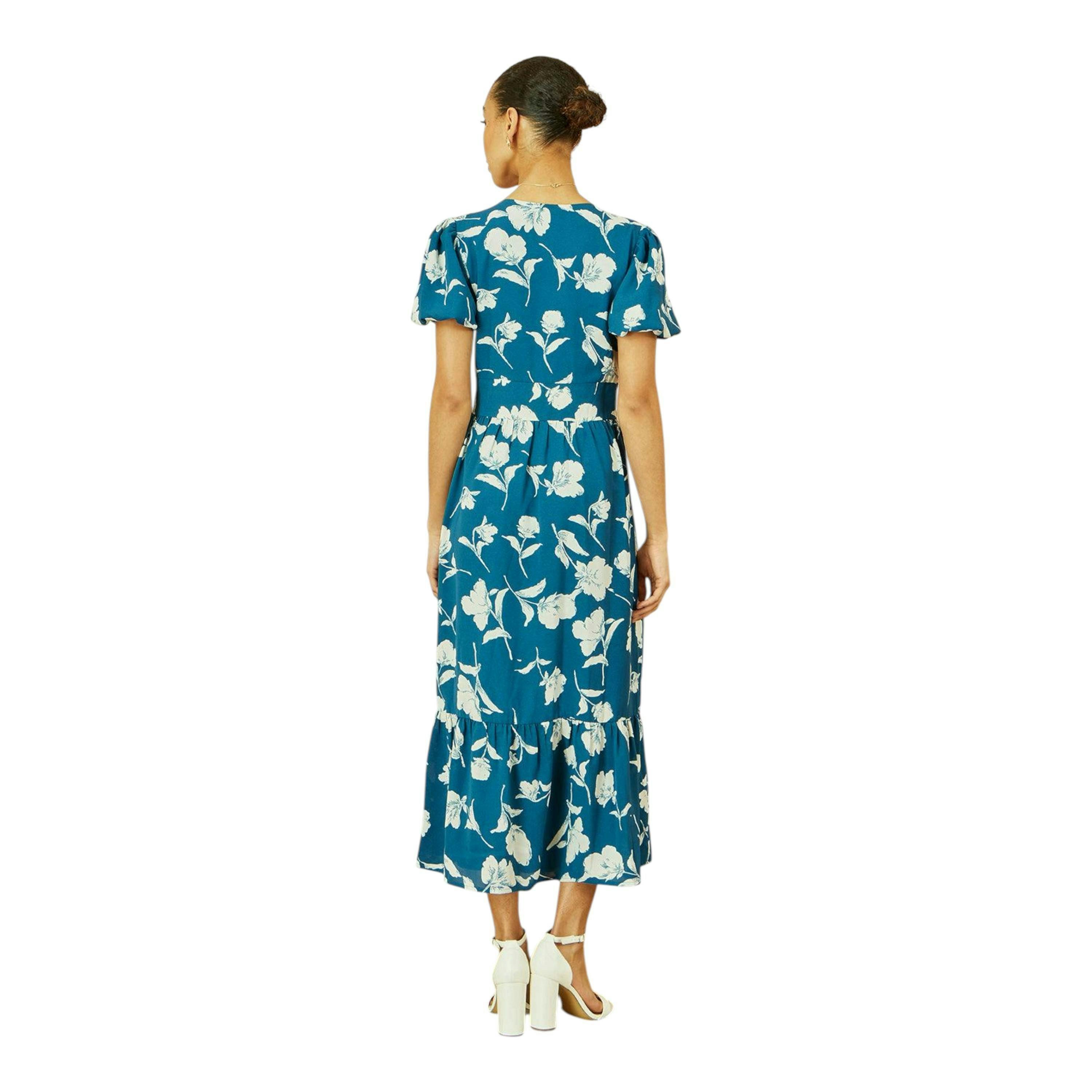 Yumi Teal Floral Button Down Floral Midi Dress , view 5 of 6