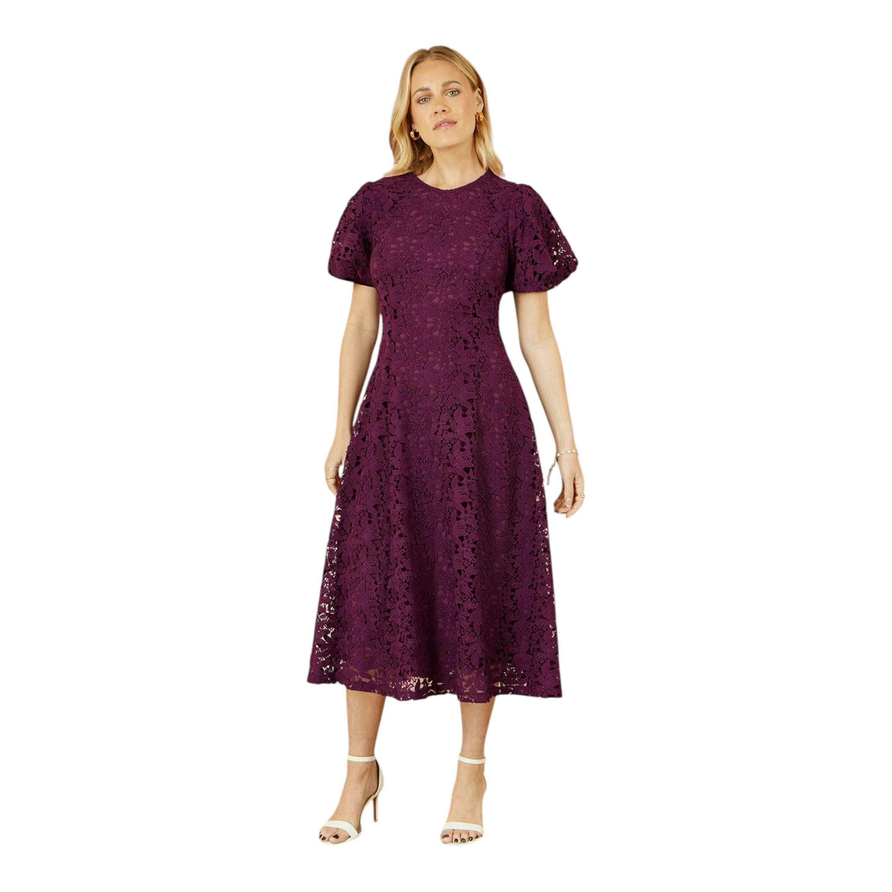 Yumi Burgundy Lace Midi Skater Dress , view 2 of 5