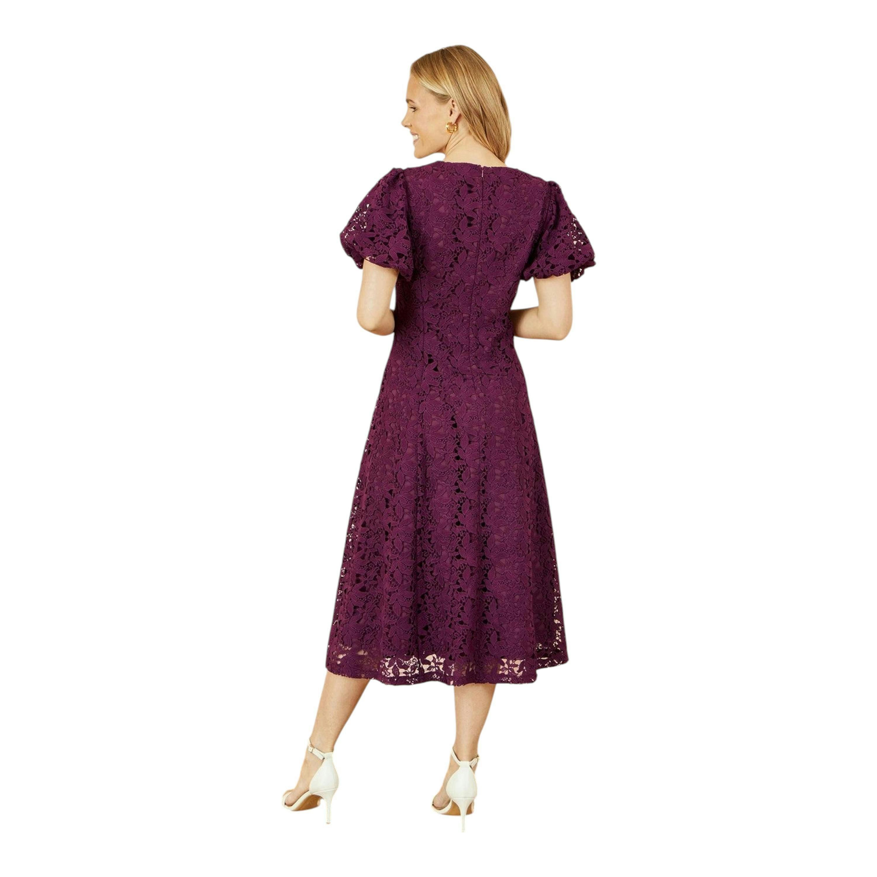 Yumi Burgundy Lace Midi Skater Dress , view 4 of 5