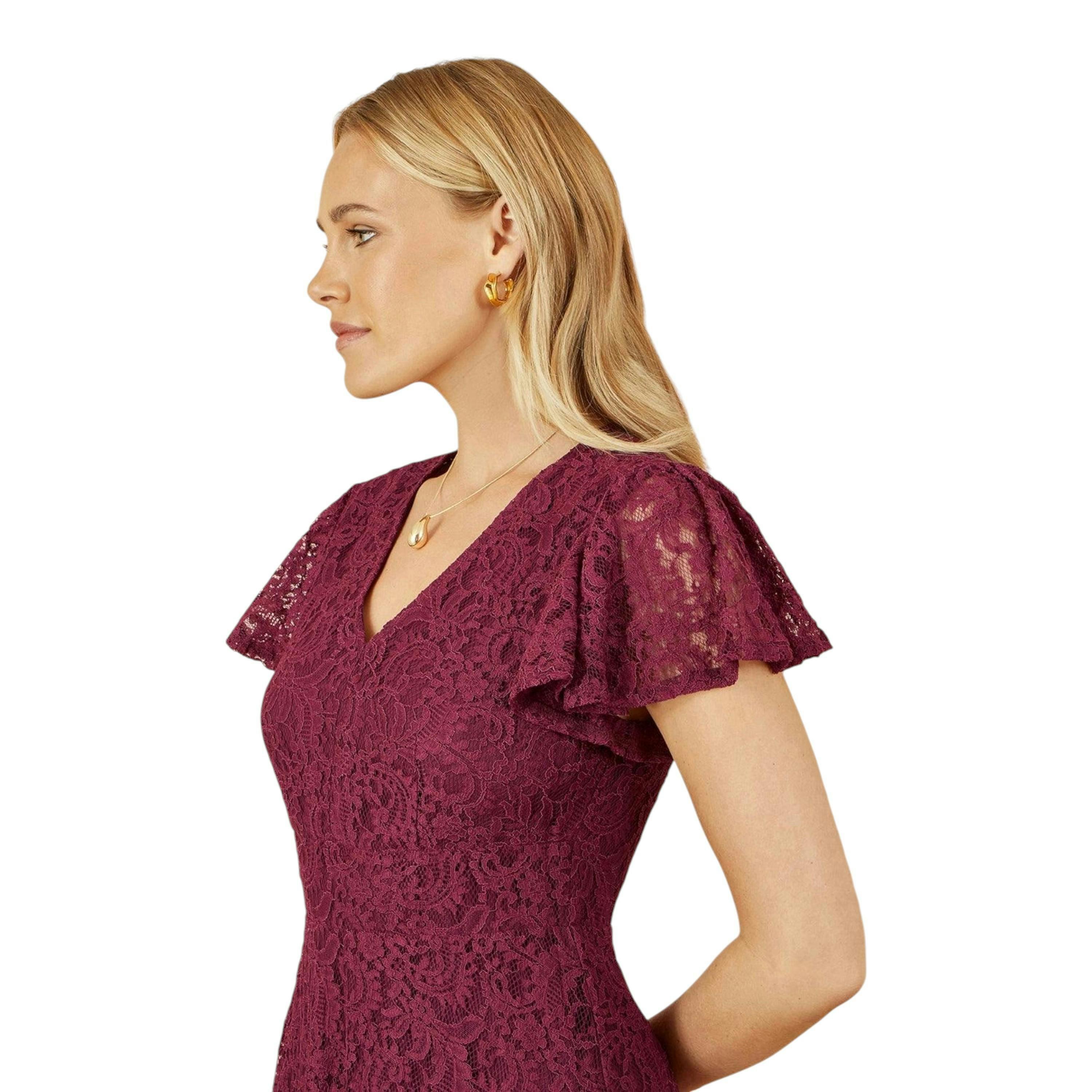 Yumi Burgundy Lace Midi Skater Dress , view 5 of 5