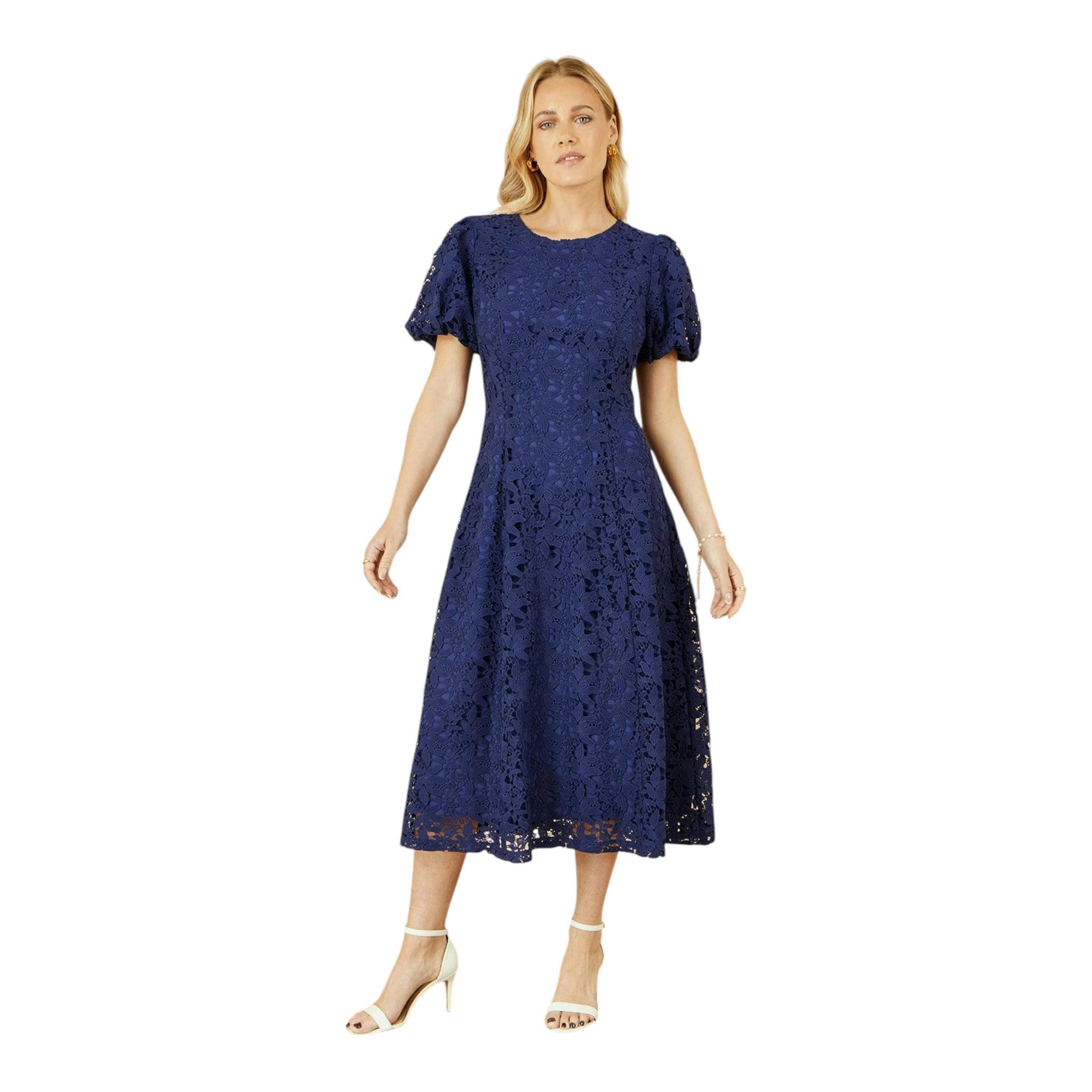 Yumi Navy Lace Midi Skater Dress , view 1 of 6