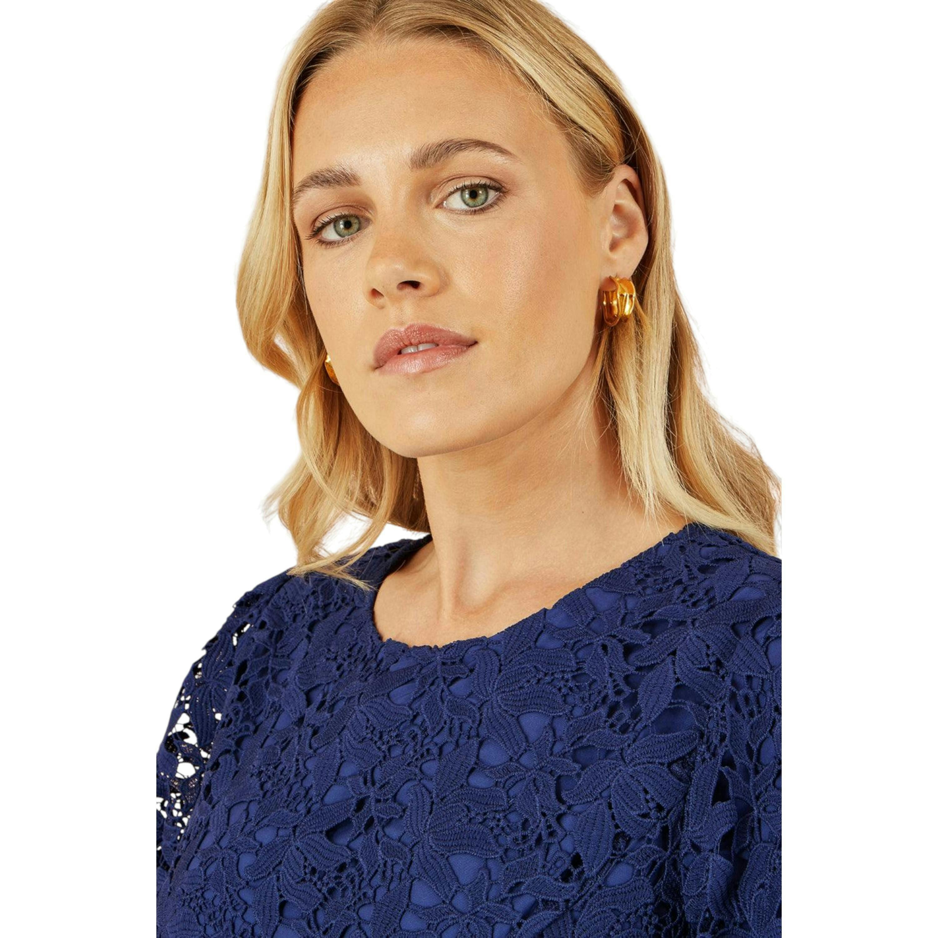 Yumi Navy Lace Midi Skater Dress , view 2 of 6