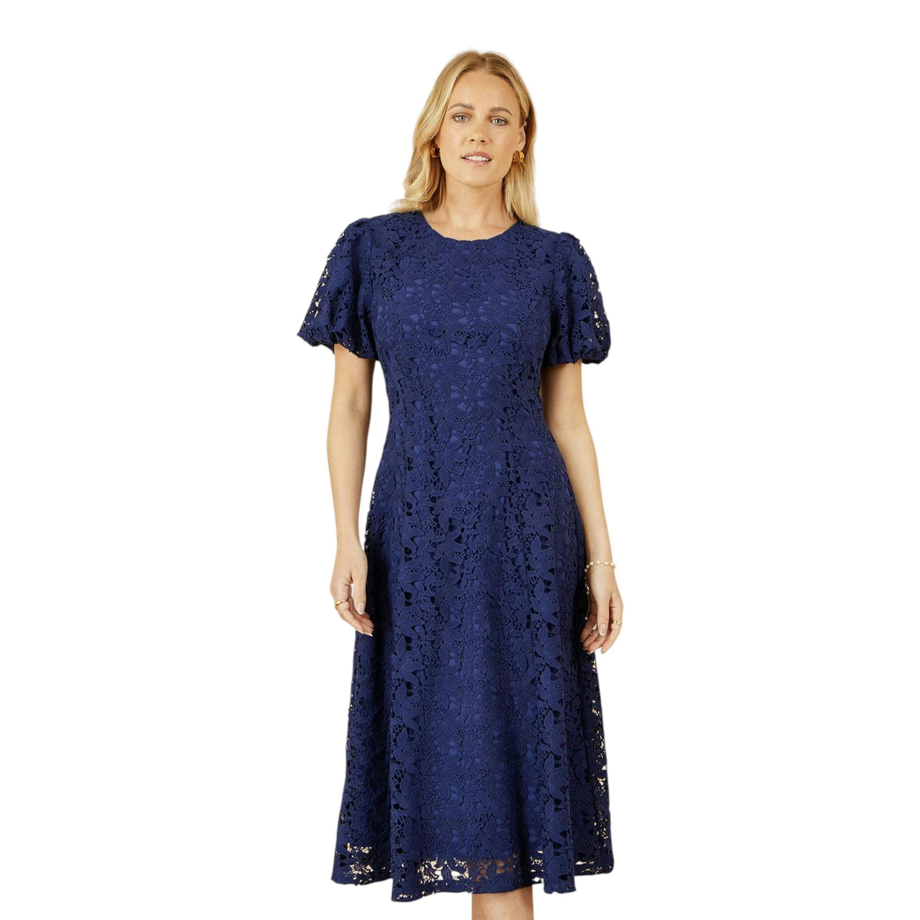Yumi Navy Lace Midi Skater Dress , view 3 of 6